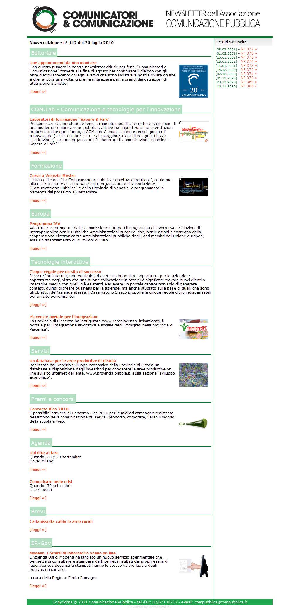 Comunicatori e Comunicazione Newsletter  n� 112 - 26  luglio 2010