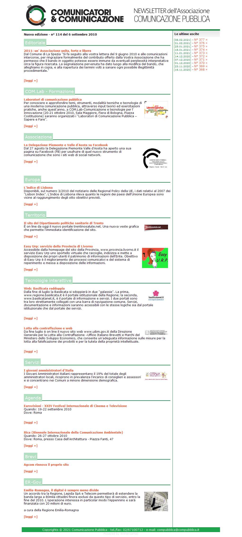 Comunicatori e Comunicazione Newsletter  n� 114 -   6 settembre 2010