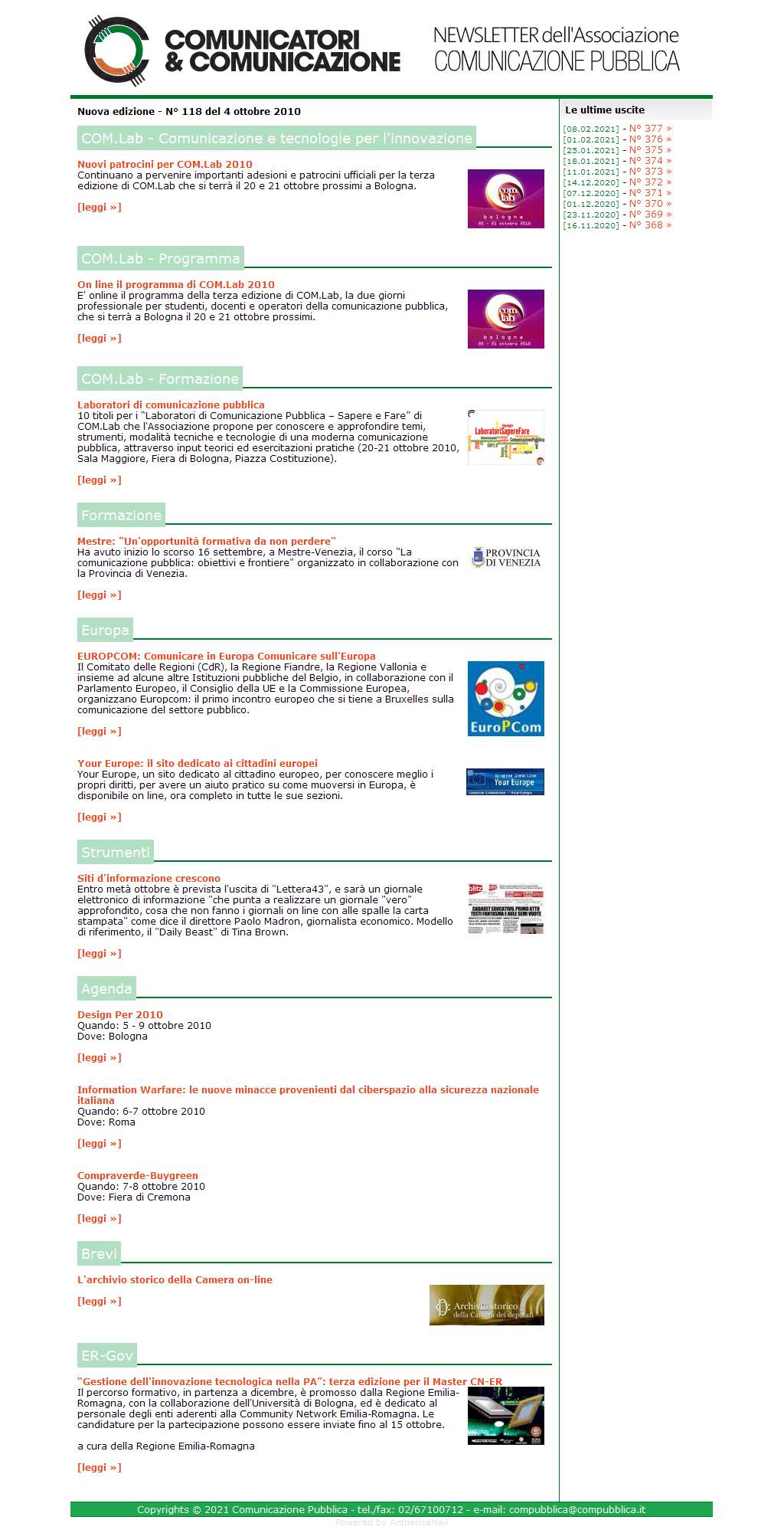 Comunicatori e Comunicazione Newsletter  n� 118 -   4 ottobre 2010