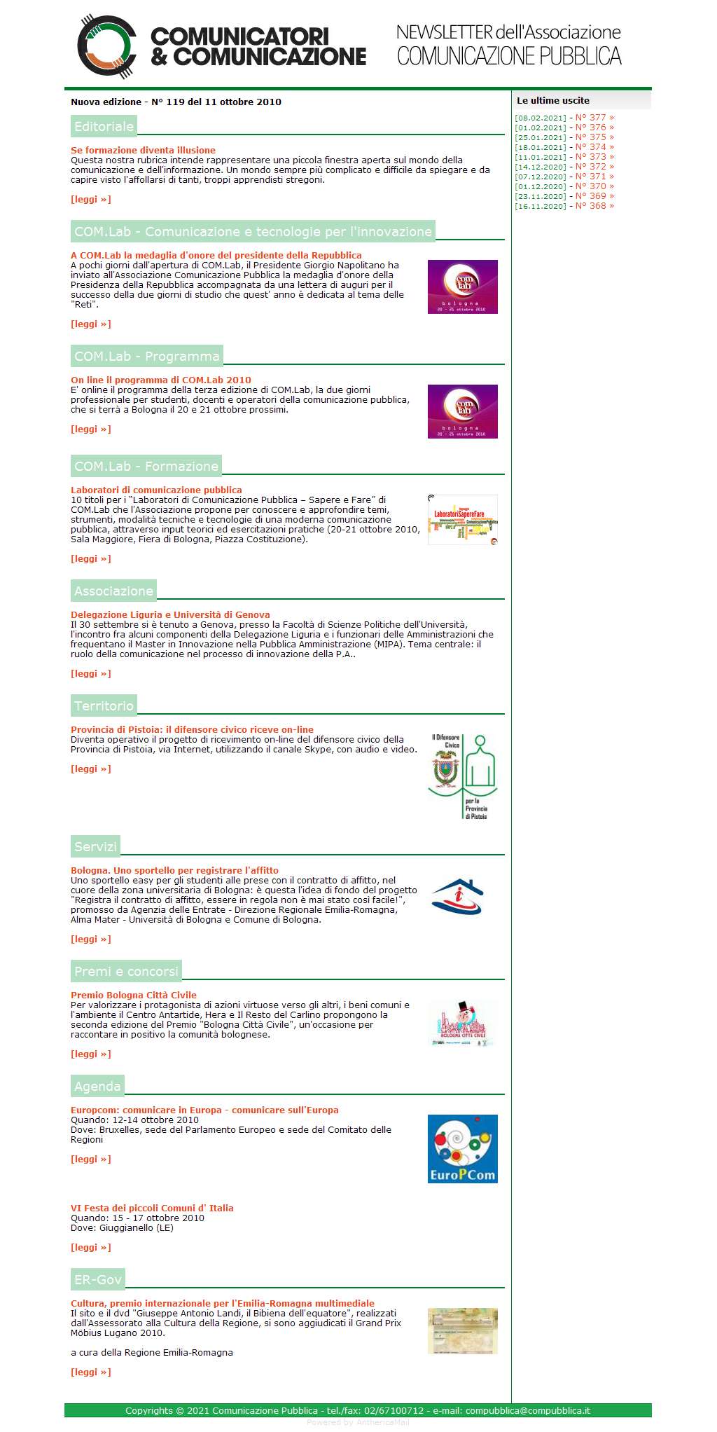 Comunicatori e Comunicazione Newsletter  n� 119 -   11 ottobre 2010