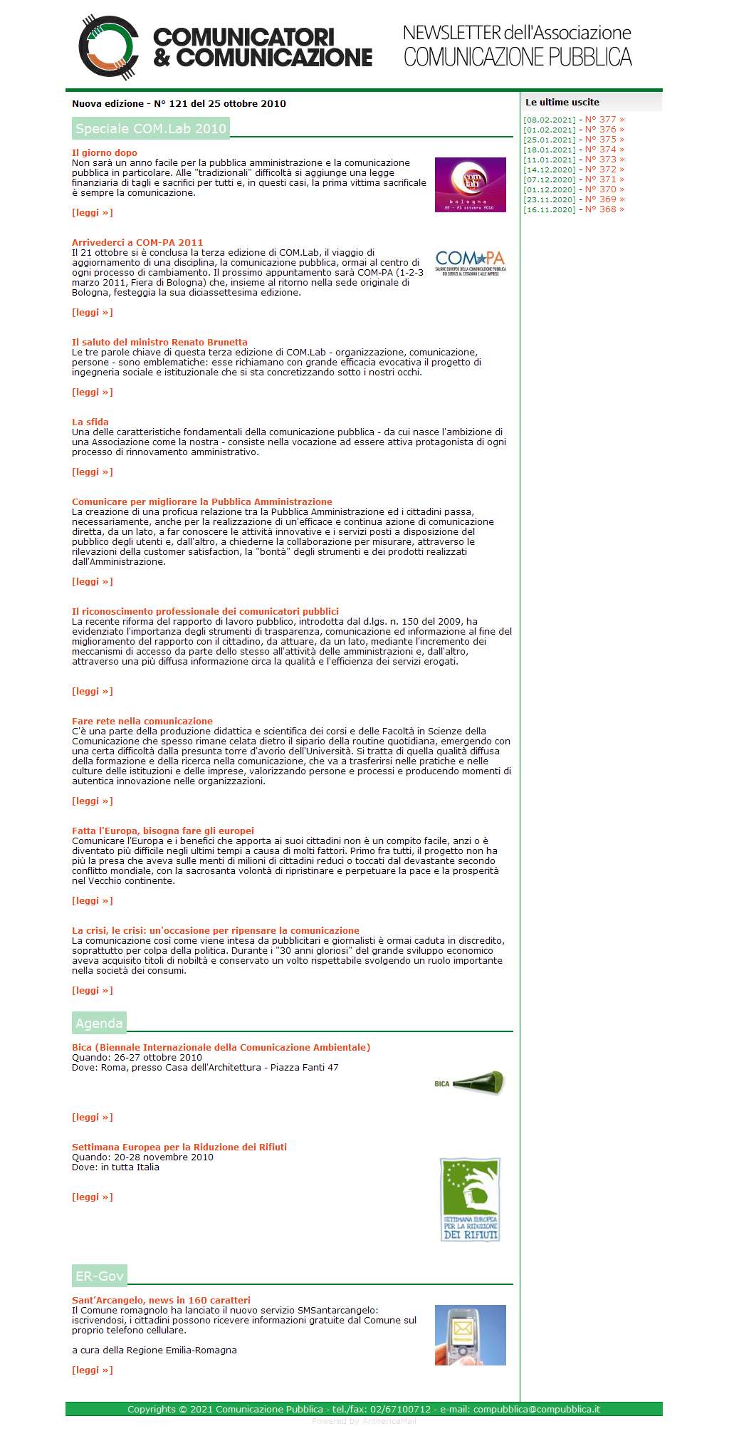 Comunicatori e Comunicazione Newsletter  n� 121 -   25 ottobre 2010