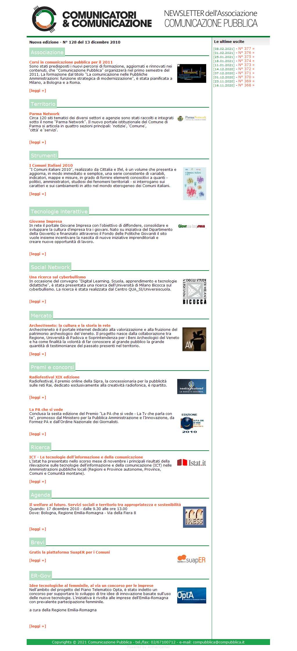 Comunicatori e Comunicazione Newsletter  n� 128 -   13 dicembre 2010
