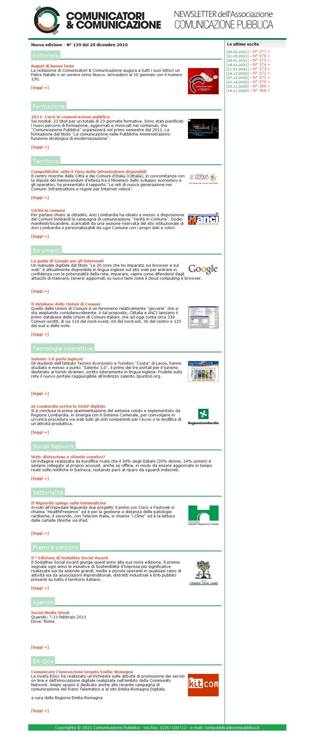 Comunicatori e Comunicazione Newsletter  n� 129 -   20 dicembre 2010