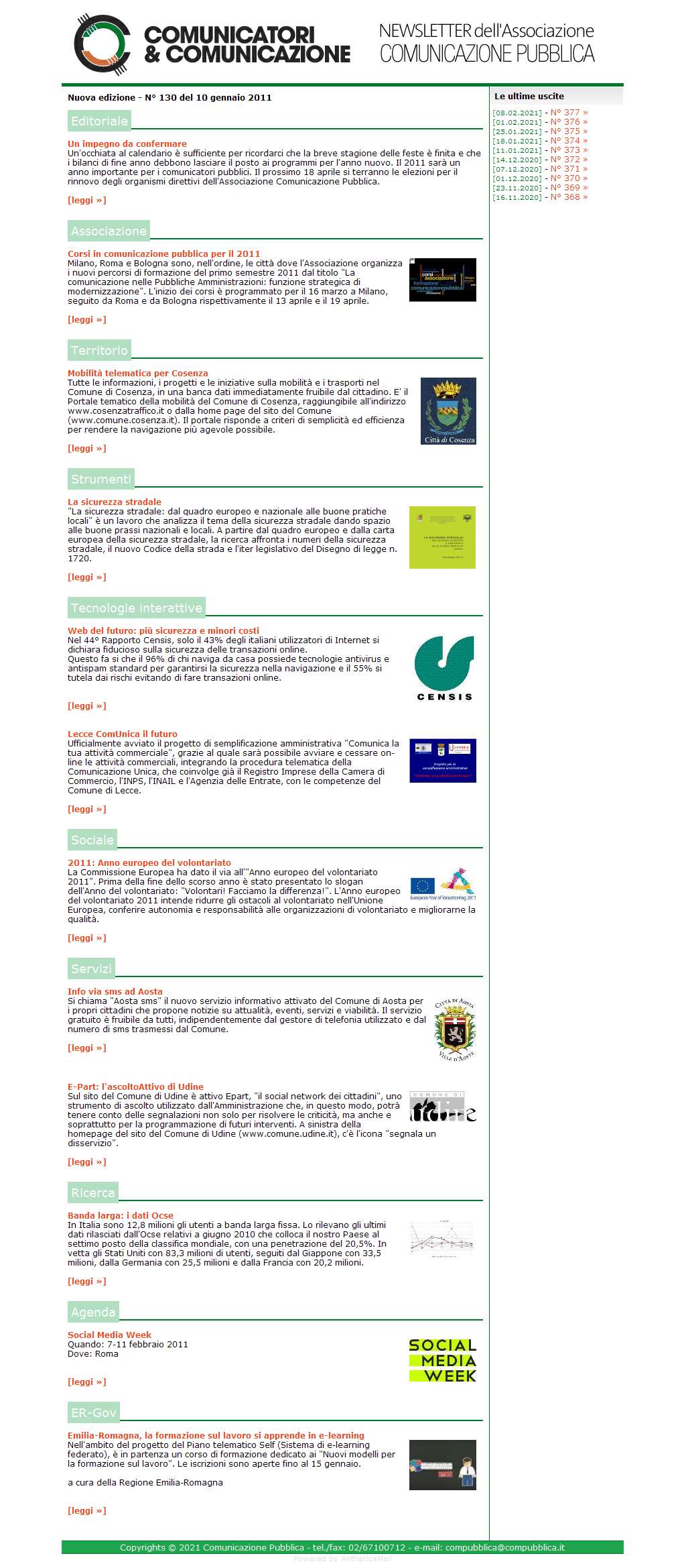 Comunicatori e Comunicazione Newsletter  n� 130 -   10 gennaio 2011