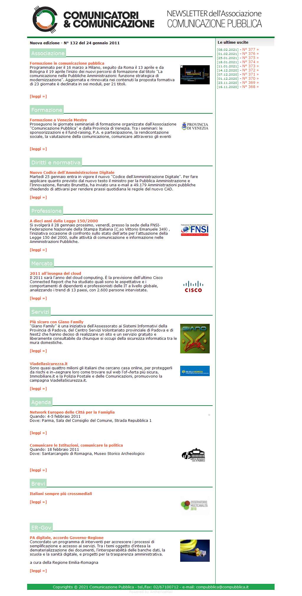 Comunicatori e Comunicazione Newsletter  n� 132 -   24 gennaio 2011