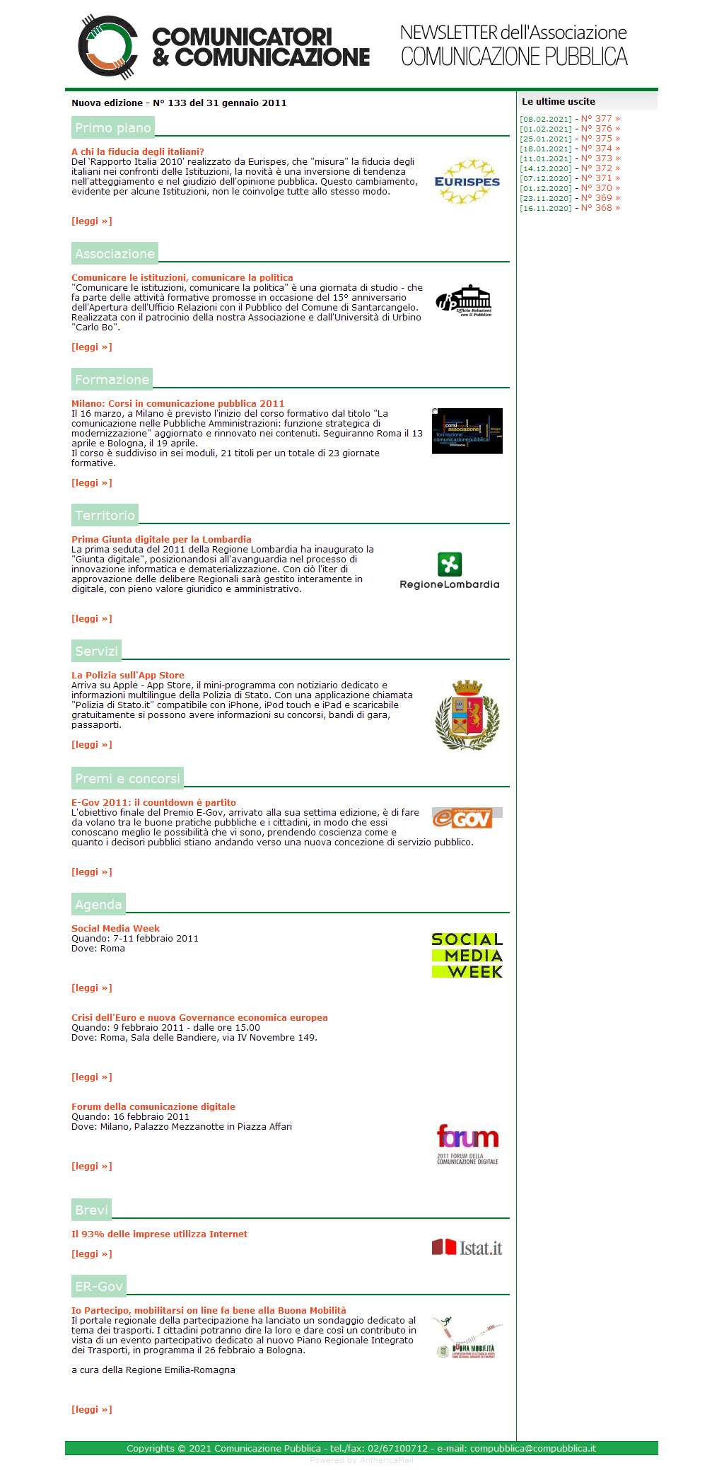 Comunicatori e Comunicazione Newsletter  n� 133 -   31 gennaio 2011