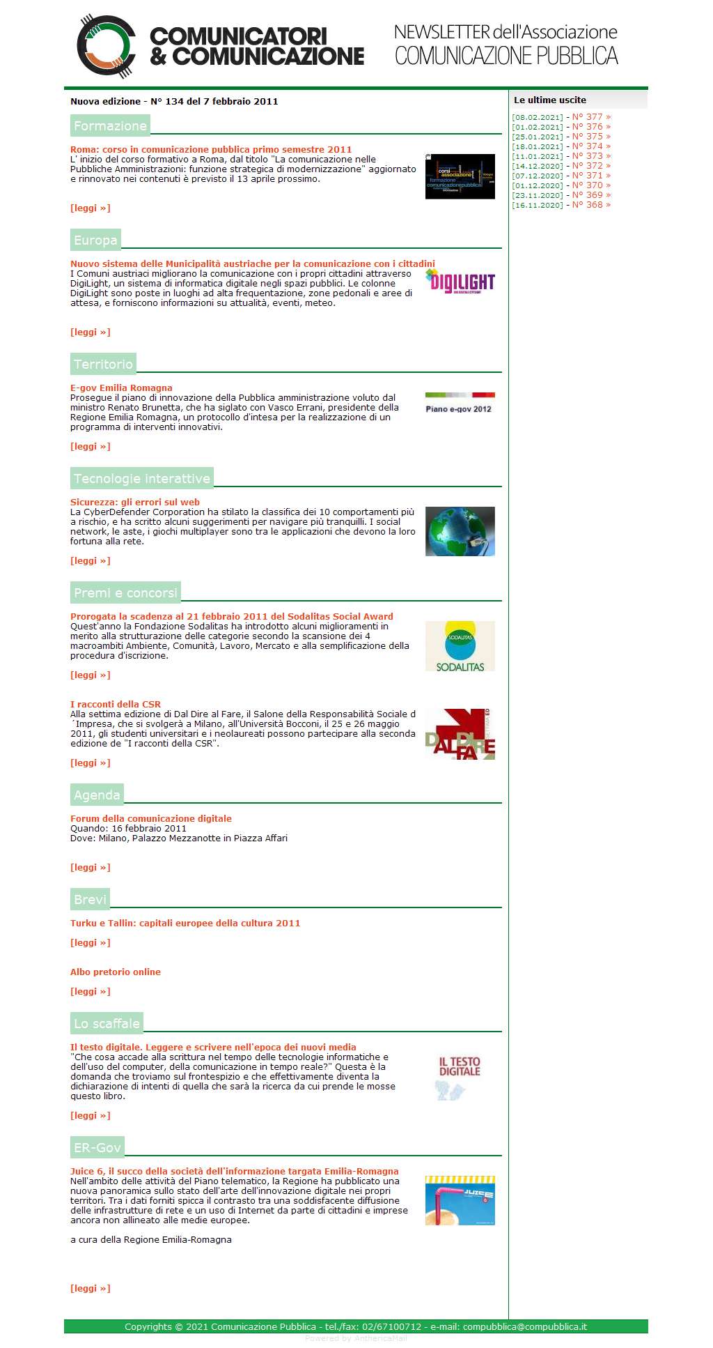 Comunicatori e Comunicazione Newsletter  n� 134 -   7 febbraio 2011