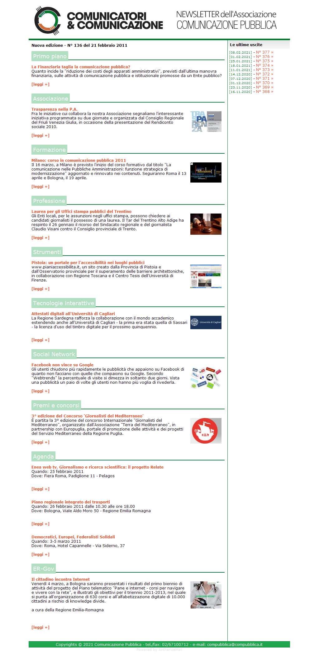 Comunicatori e Comunicazione Newsletter  n� 136 -   21 febbraio 2011