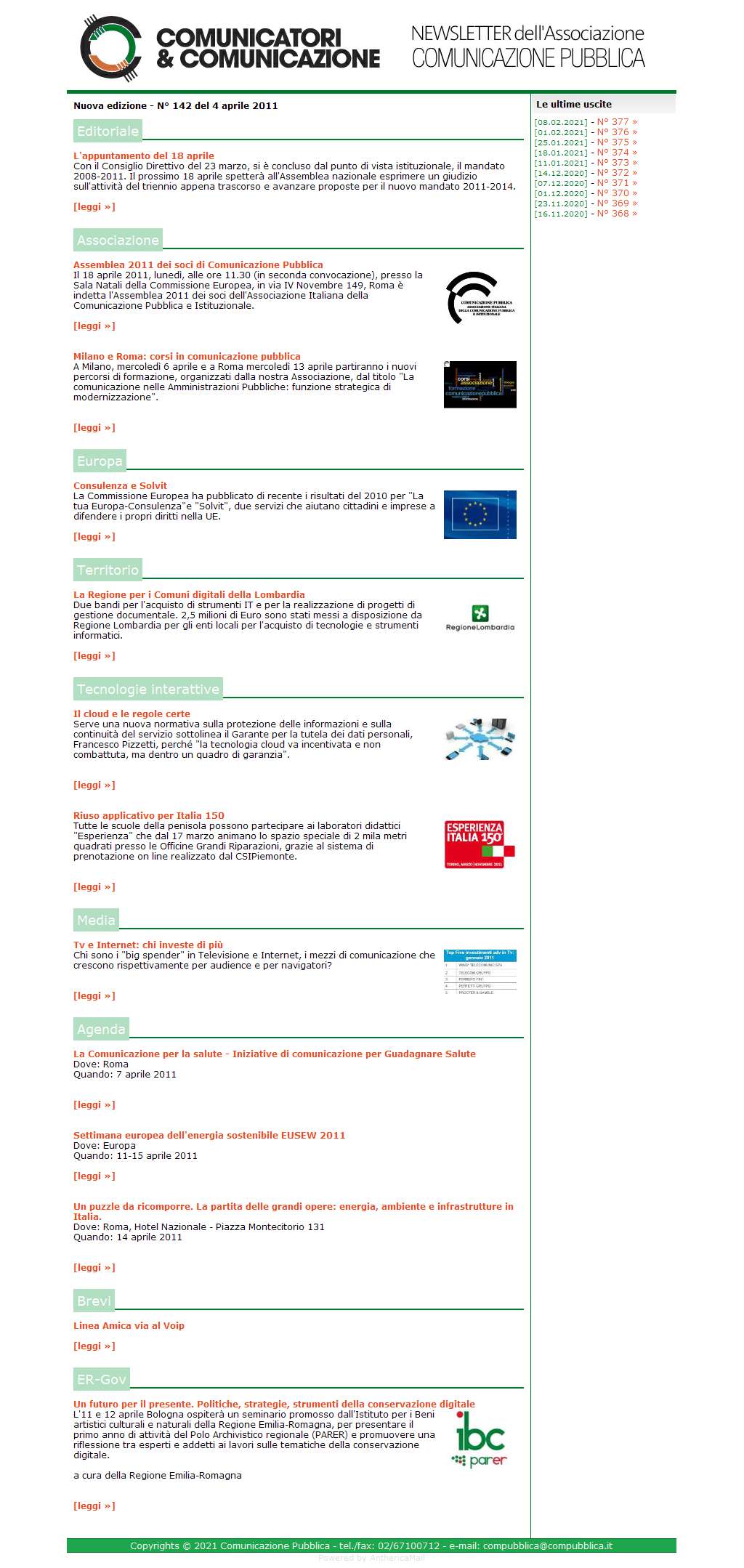 Comunicatori e Comunicazione Newsletter  n� 142  -  4 aprile 2011