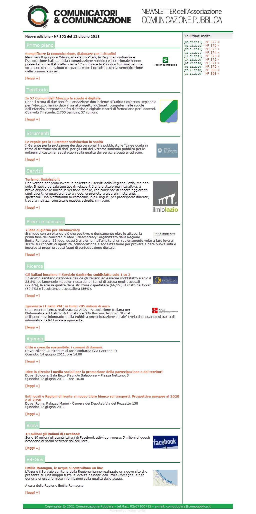 Comunicatori e Comunicazione Newsletter  n� 152  -  13 giugno 2011