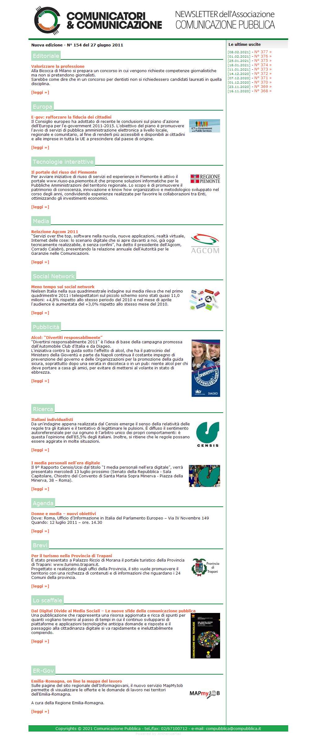 Comunicatori e Comunicazione Newsletter  n� 154  -  27 giugno 2011