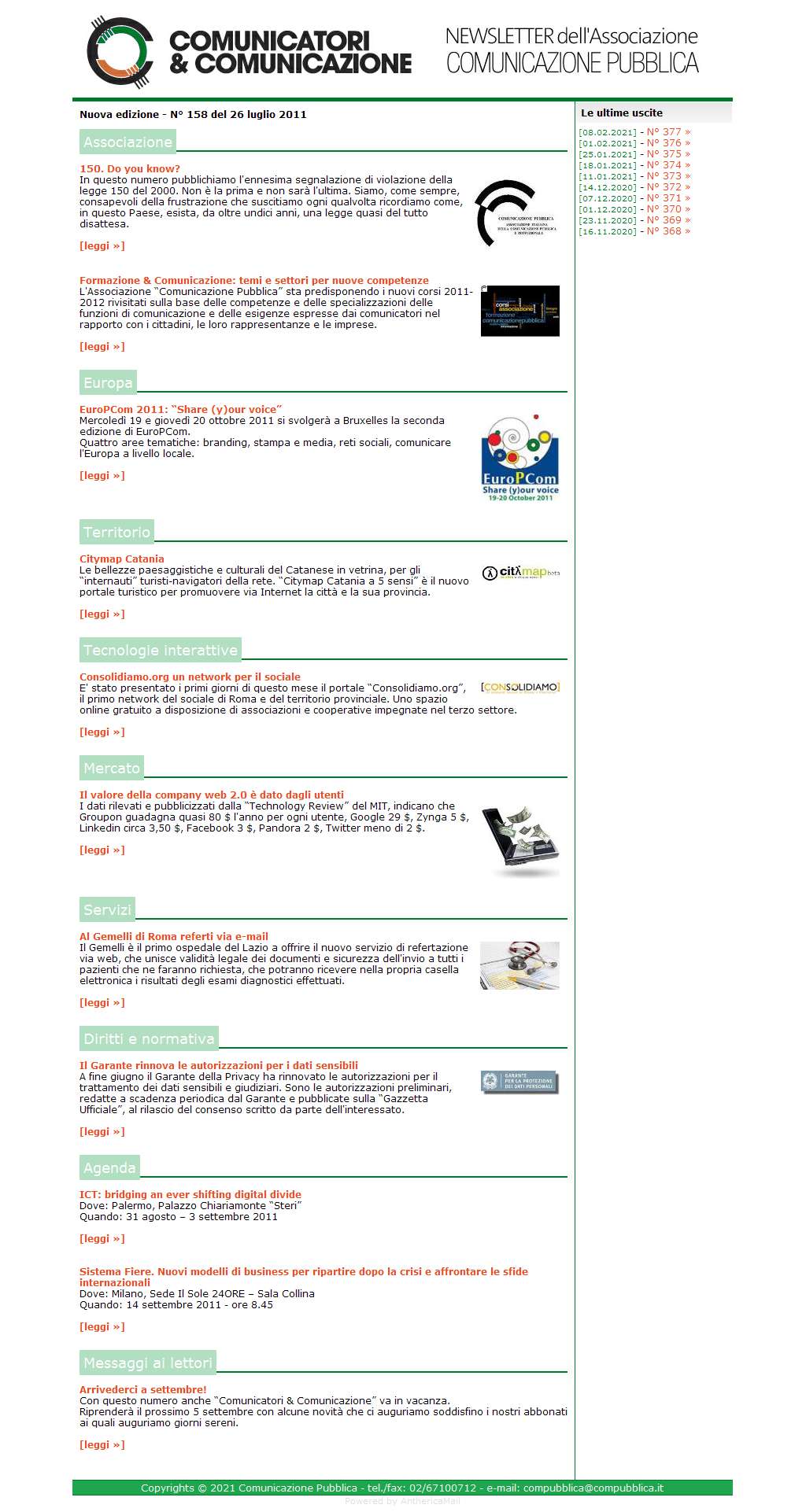 Comunicatori e Comunicazione Newsletter  n� 158  -  25 luglio 2011