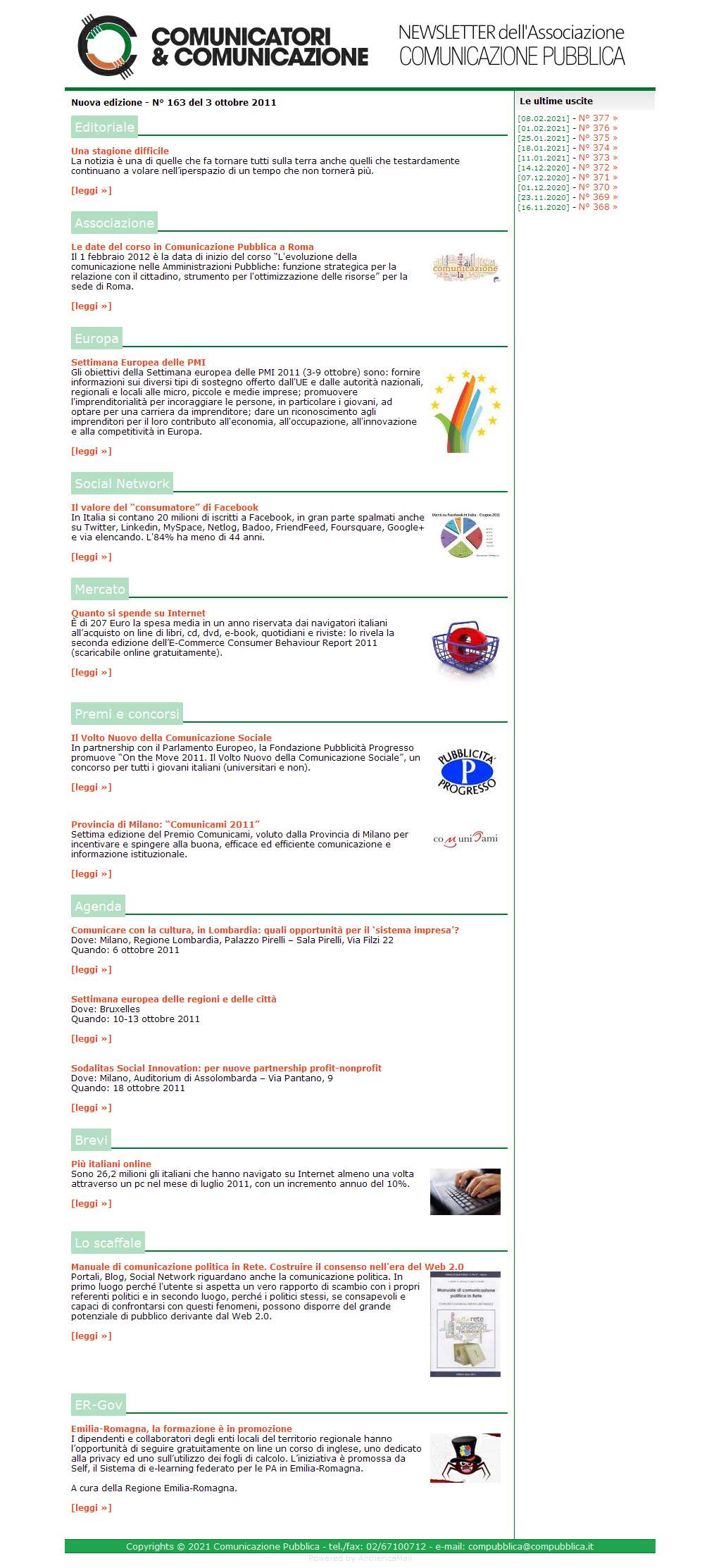 Comunicatori e Comunicazione Newsletter  n� 163  -  3 ottobre 2011