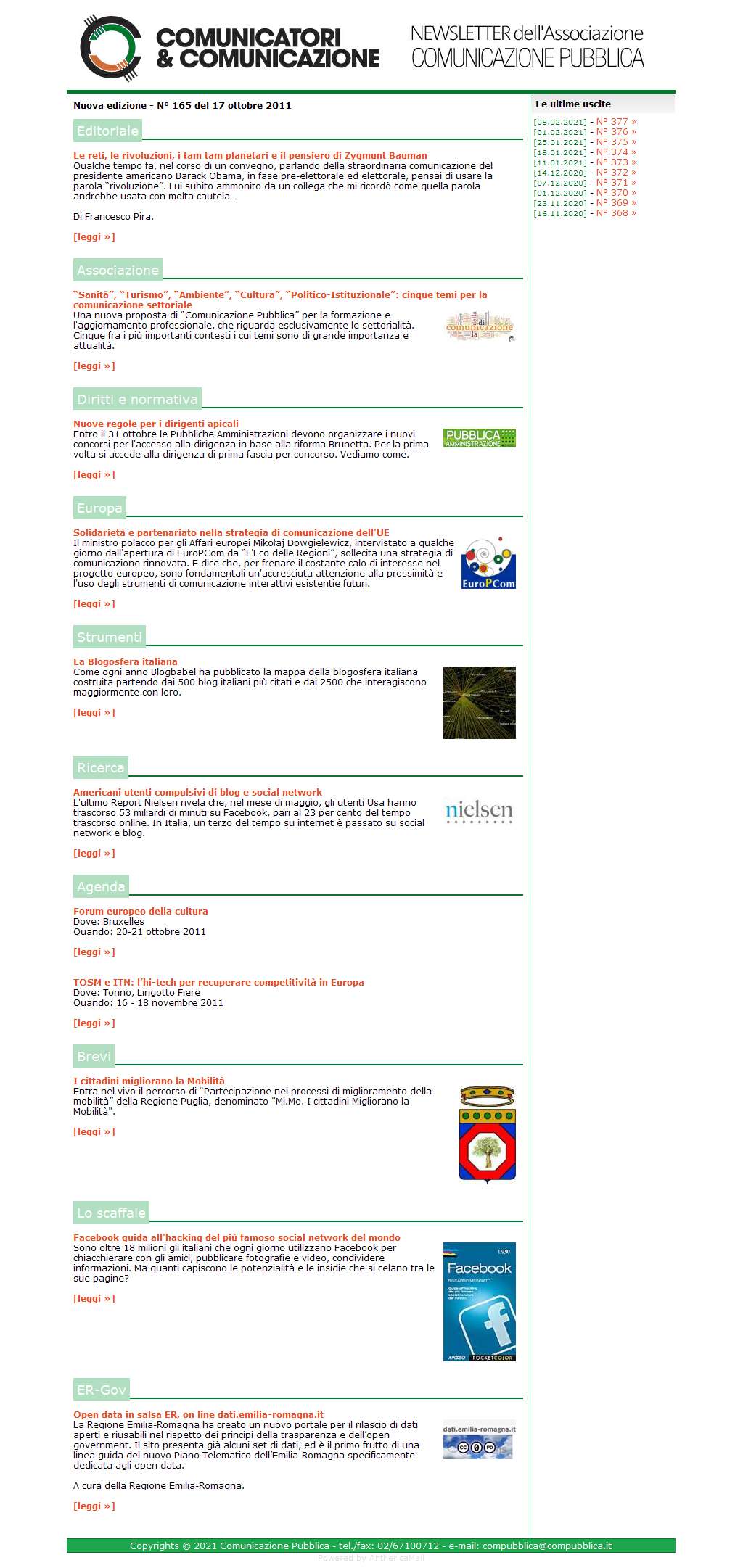 Comunicatori e Comunicazione Newsletter  n� 165  -  17 ottobre 2011
