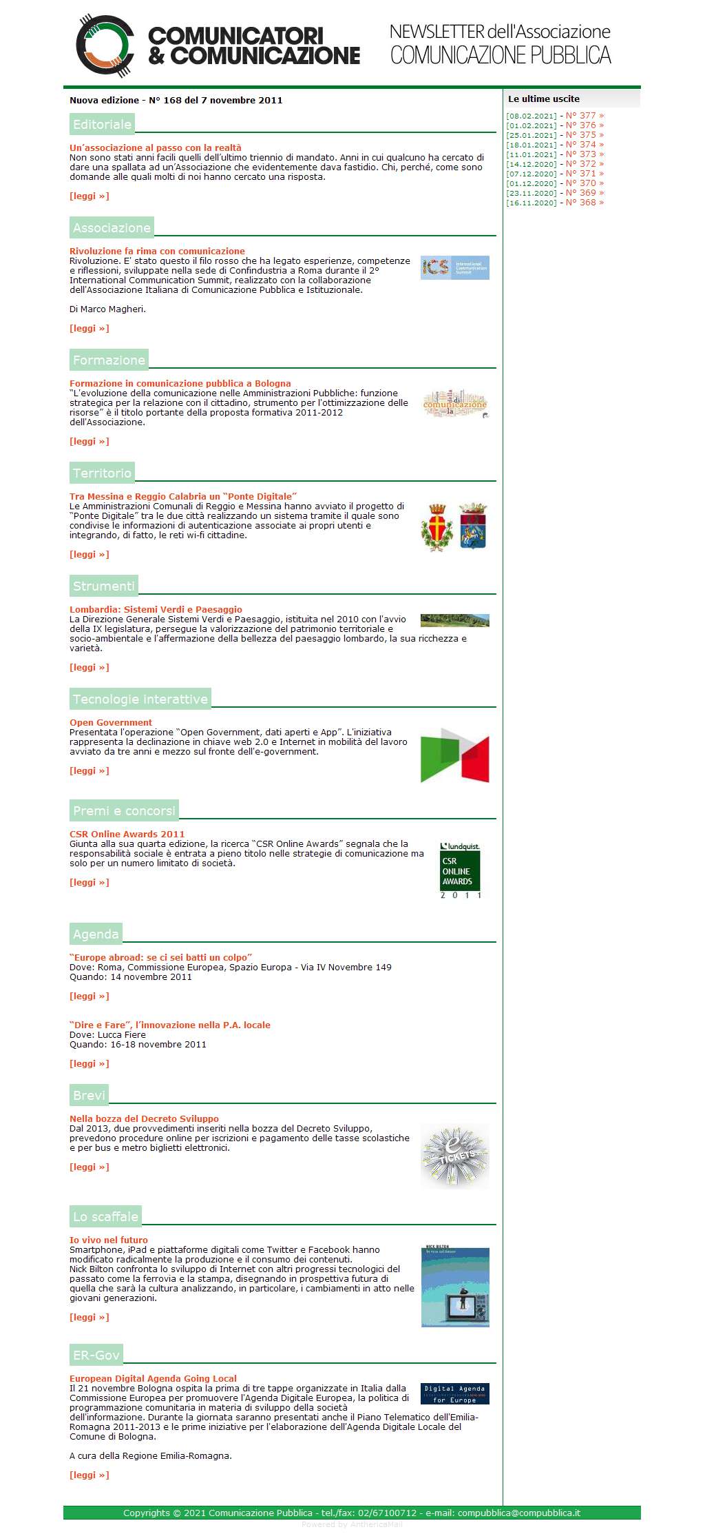 Comunicatori e Comunicazione Newsletter  n� 168  -  7 novembre 2011