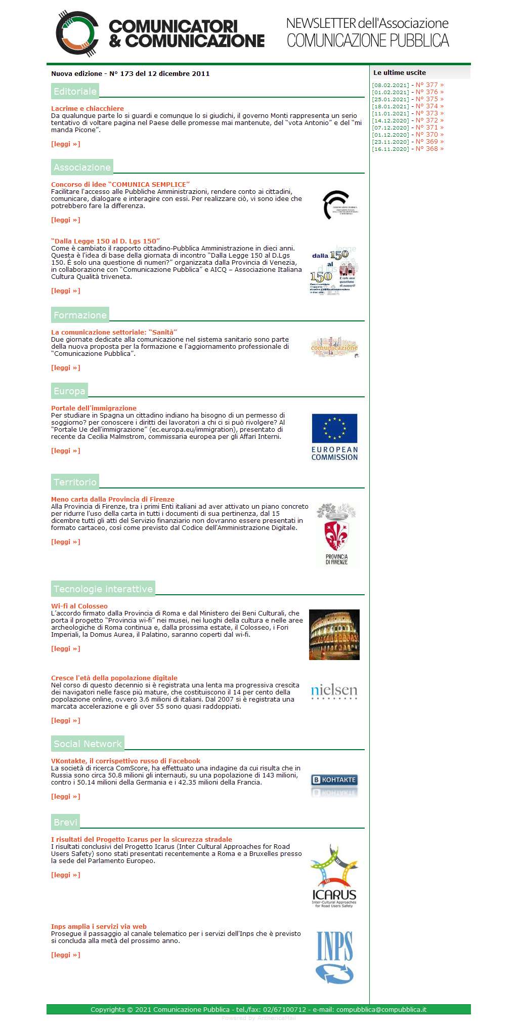 Comunicatori e Comunicazione Newsletter  n� 173  - 12 dicembre 2011