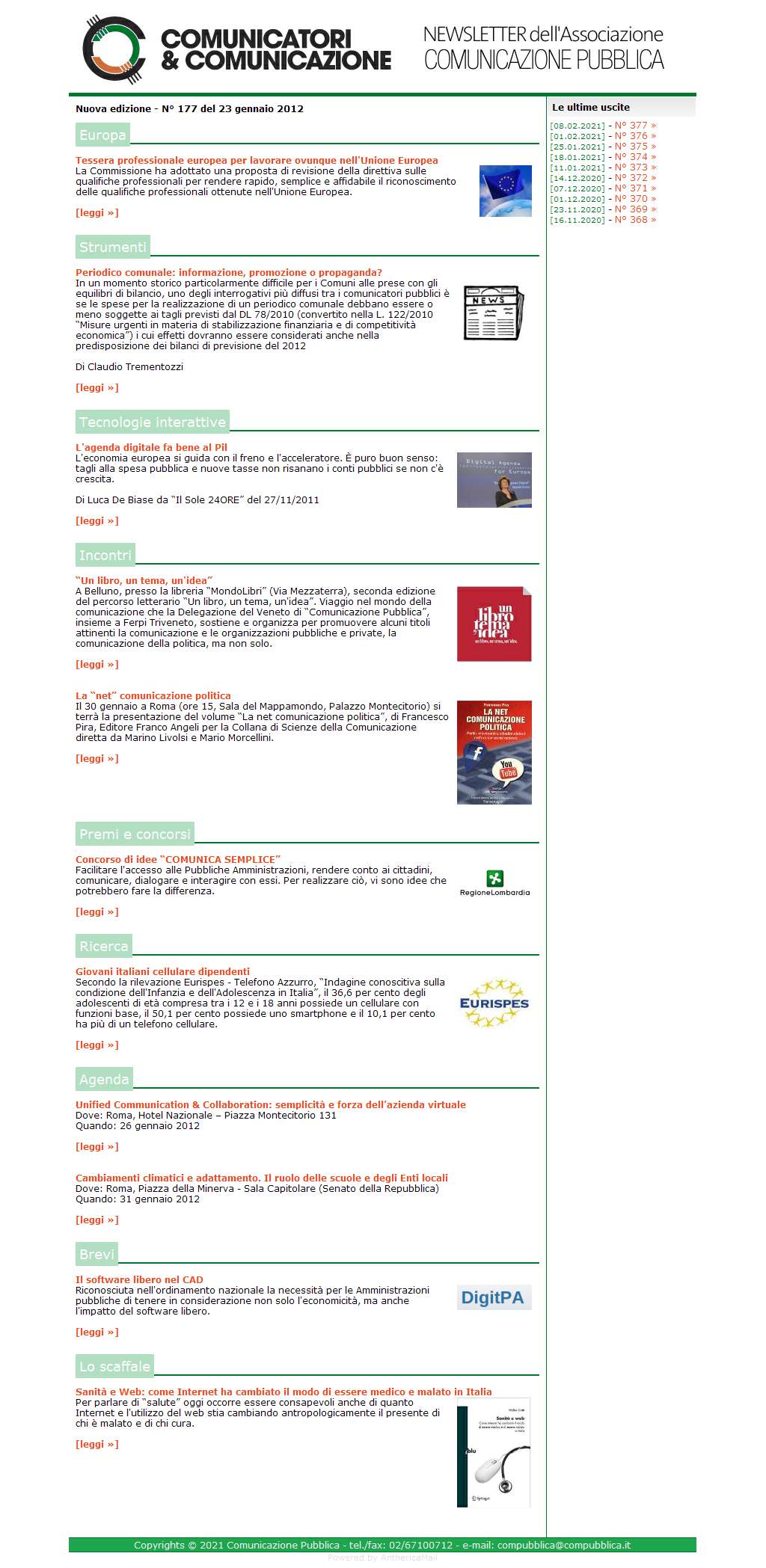 Comunicatori e Comunicazione Newsletter  n� 177  - 23 gennaio 2012