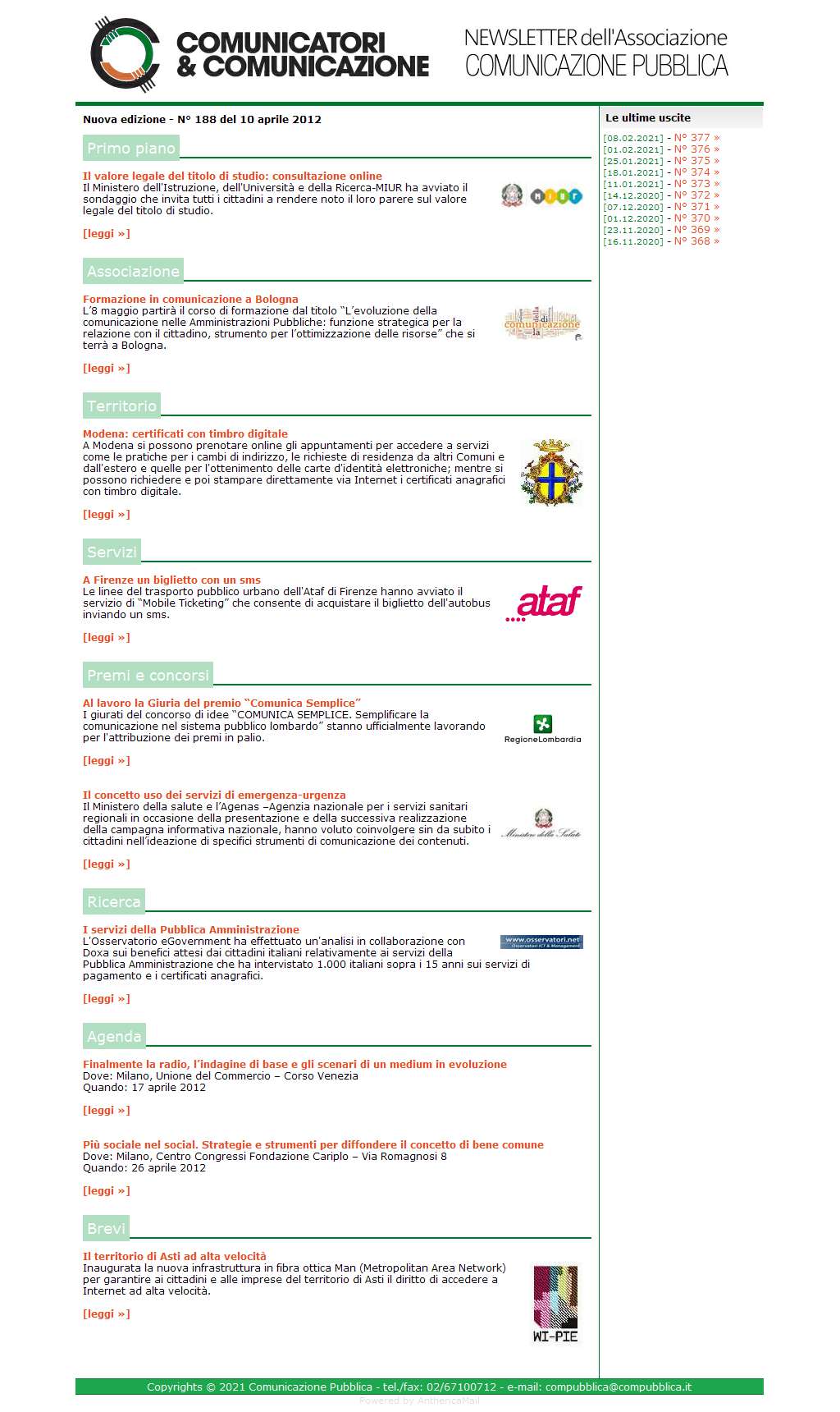 Comunicatori e Comunicazione Newsletter  n� 188  - 10 aprile 2012