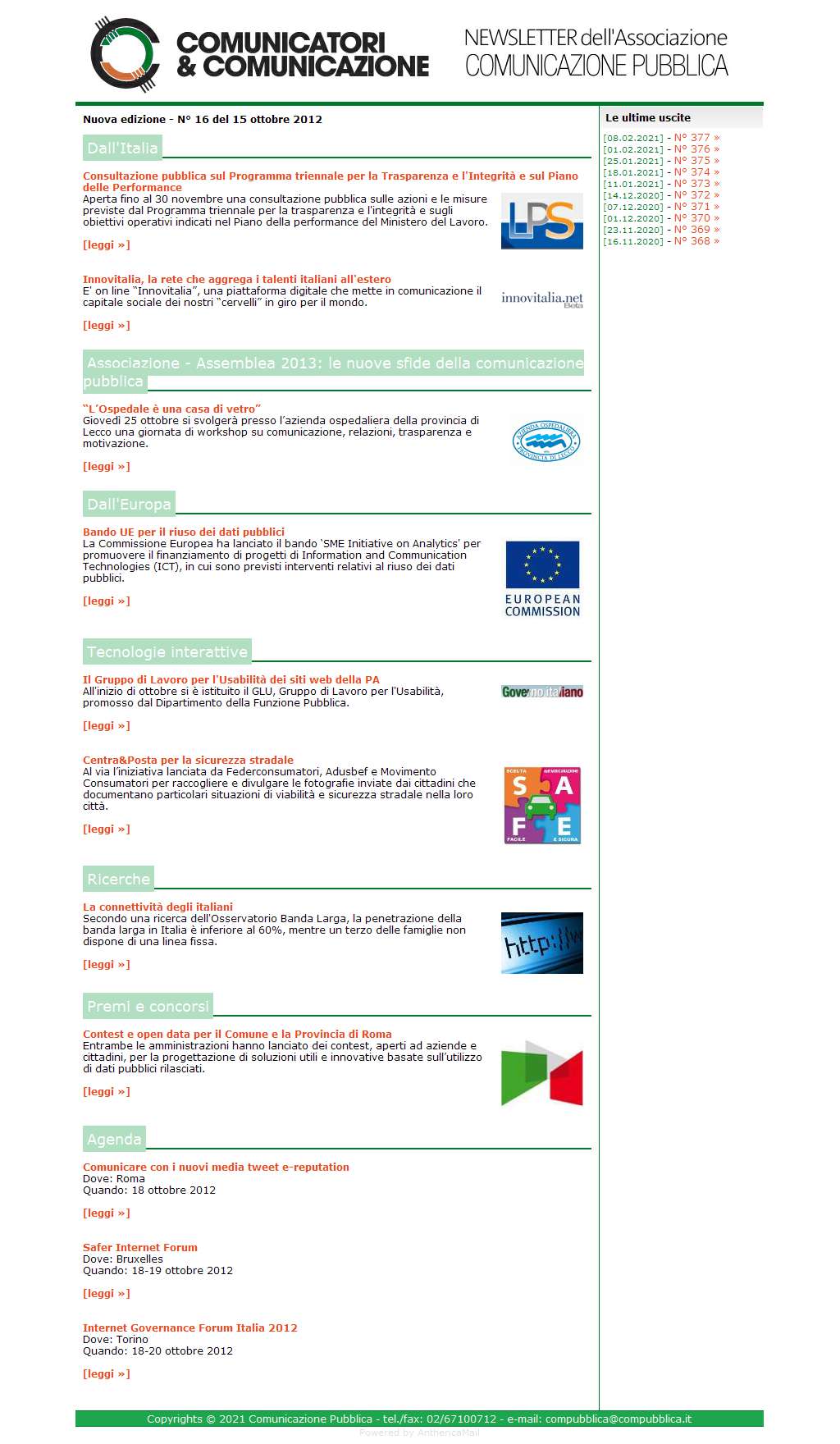 Comunicatori e Comunicazione Nuova Edizione  n� 16 - 15 ottobre 2012