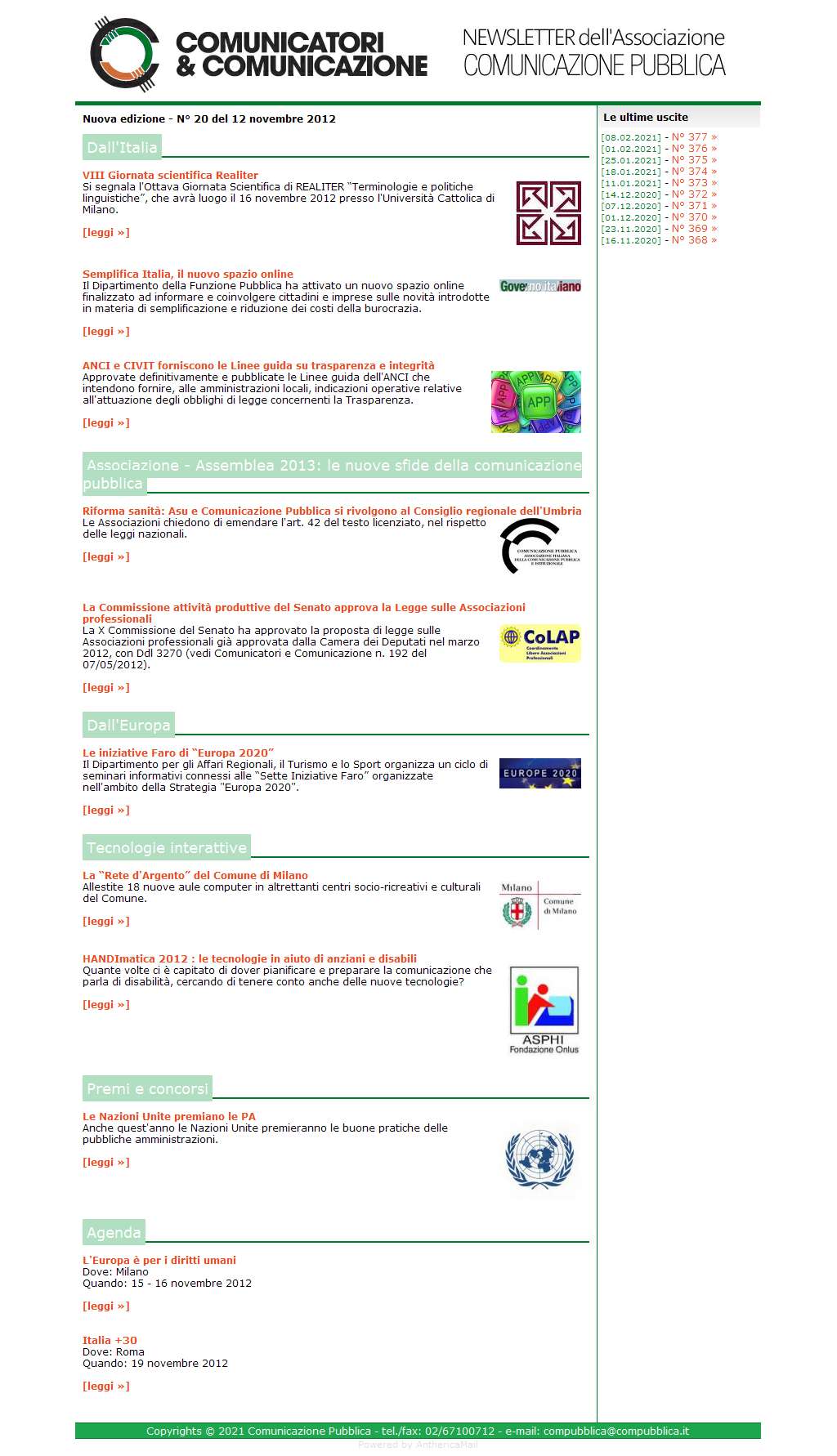 Comunicatori e Comunicazione Nuova Edizione  n� 20 - 12 novembre 2012