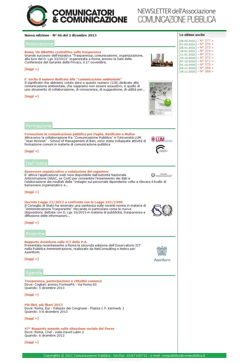 Comunicatori e Comunicazione n� 66 - 2 dicembre 2013