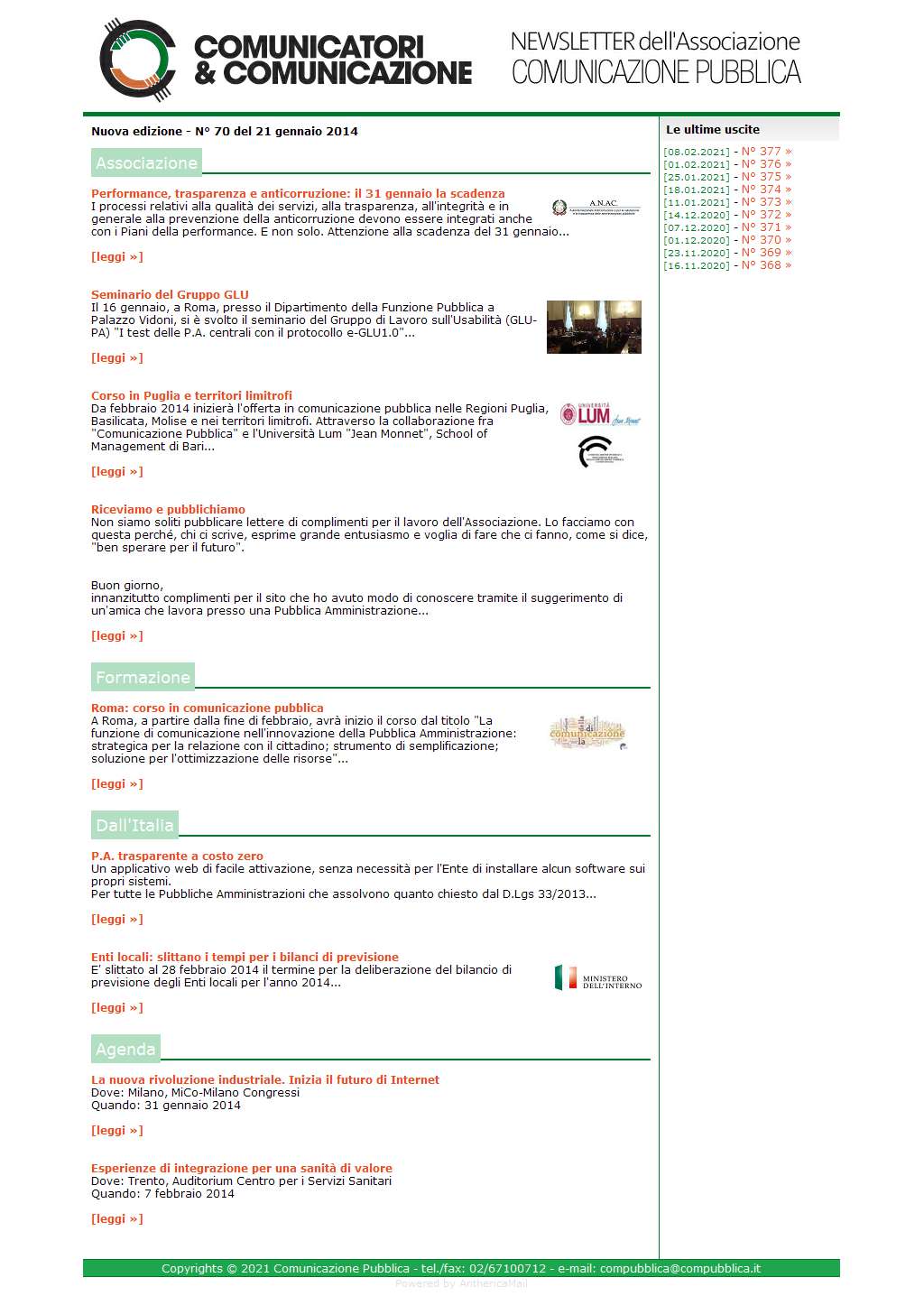 Comunicatori e Comunicazione n� 70 - 20 gennaio 2014