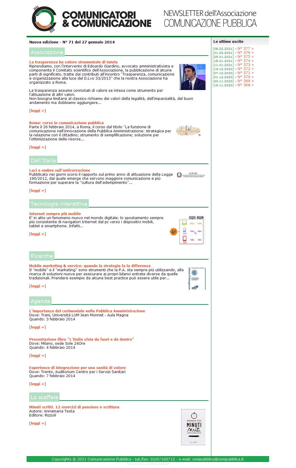 Comunicatori e Comunicazione n� 71 - 27 gennaio 2014