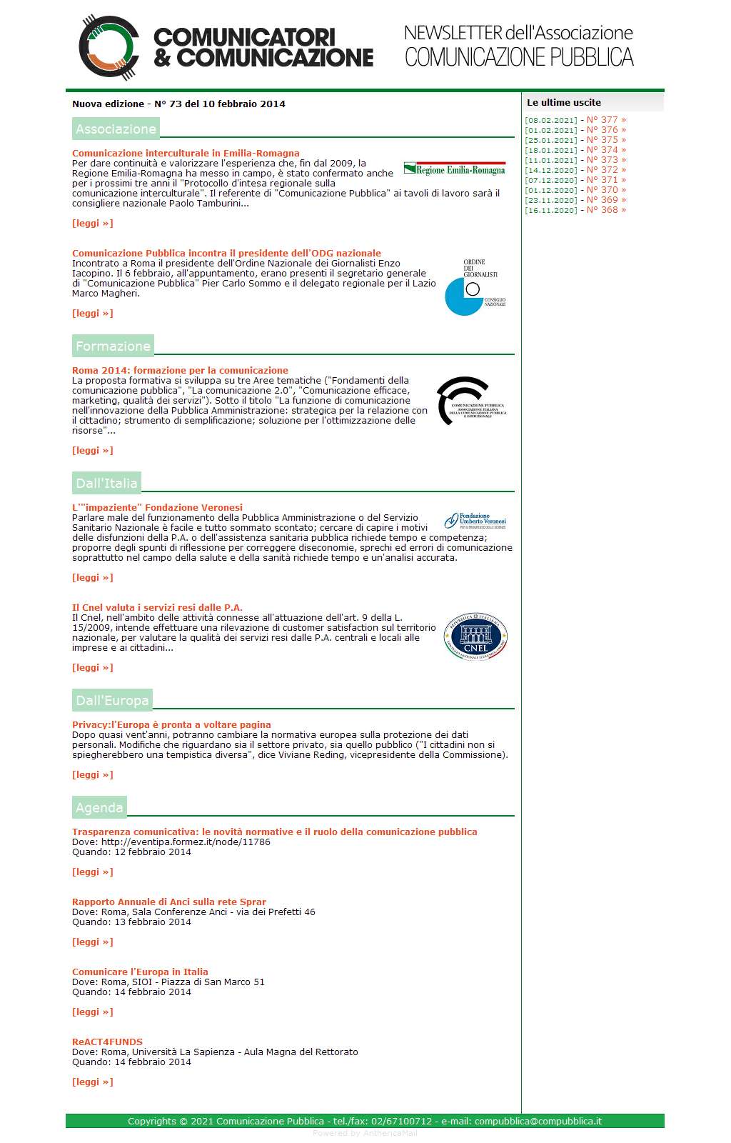 Comunicatori e Comunicazione n� 73 -  10 febbraio 2014