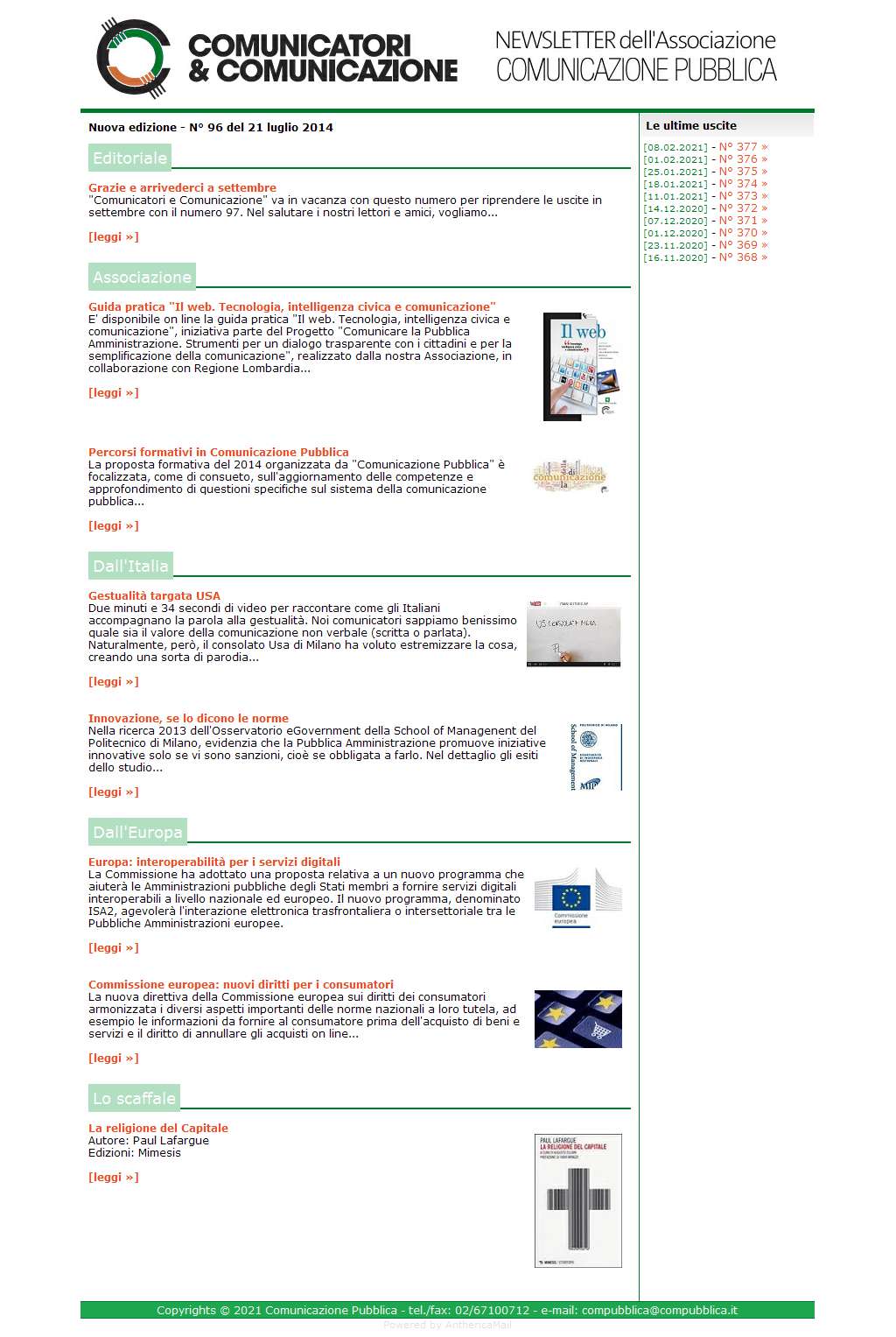 Comunicatori e Comunicazione n� 96 - 21 luglio 2014