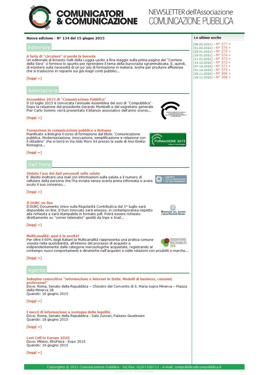 Comunicatori e Comunicazione n� 134 - 15 giugno 2015