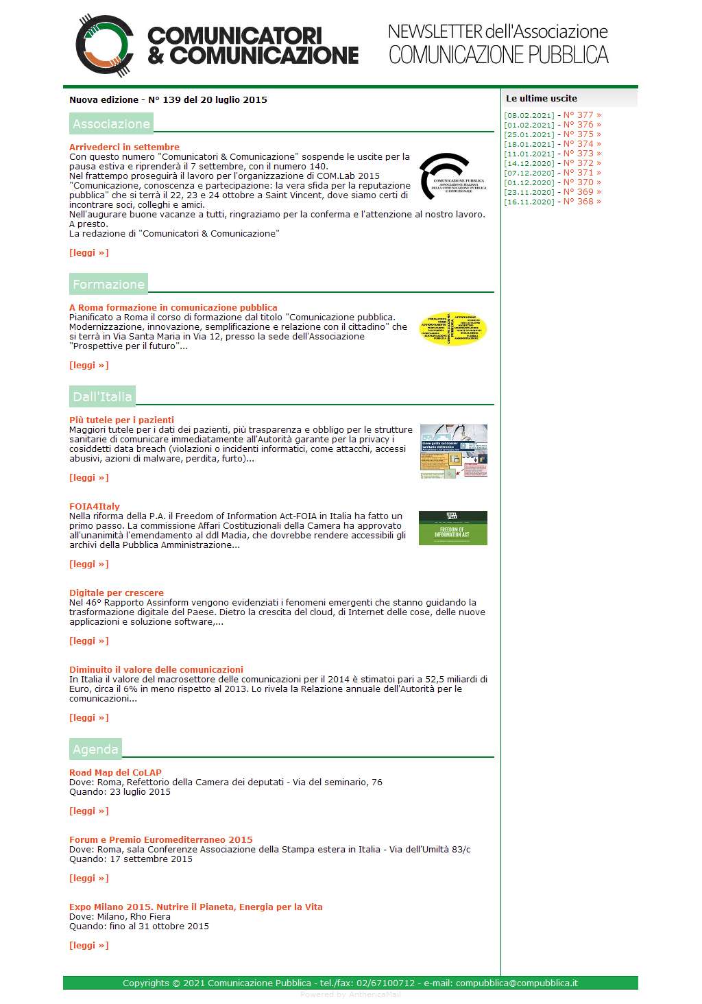 Comunicatori e Comunicazione n� 139 - 20 luglio 2015