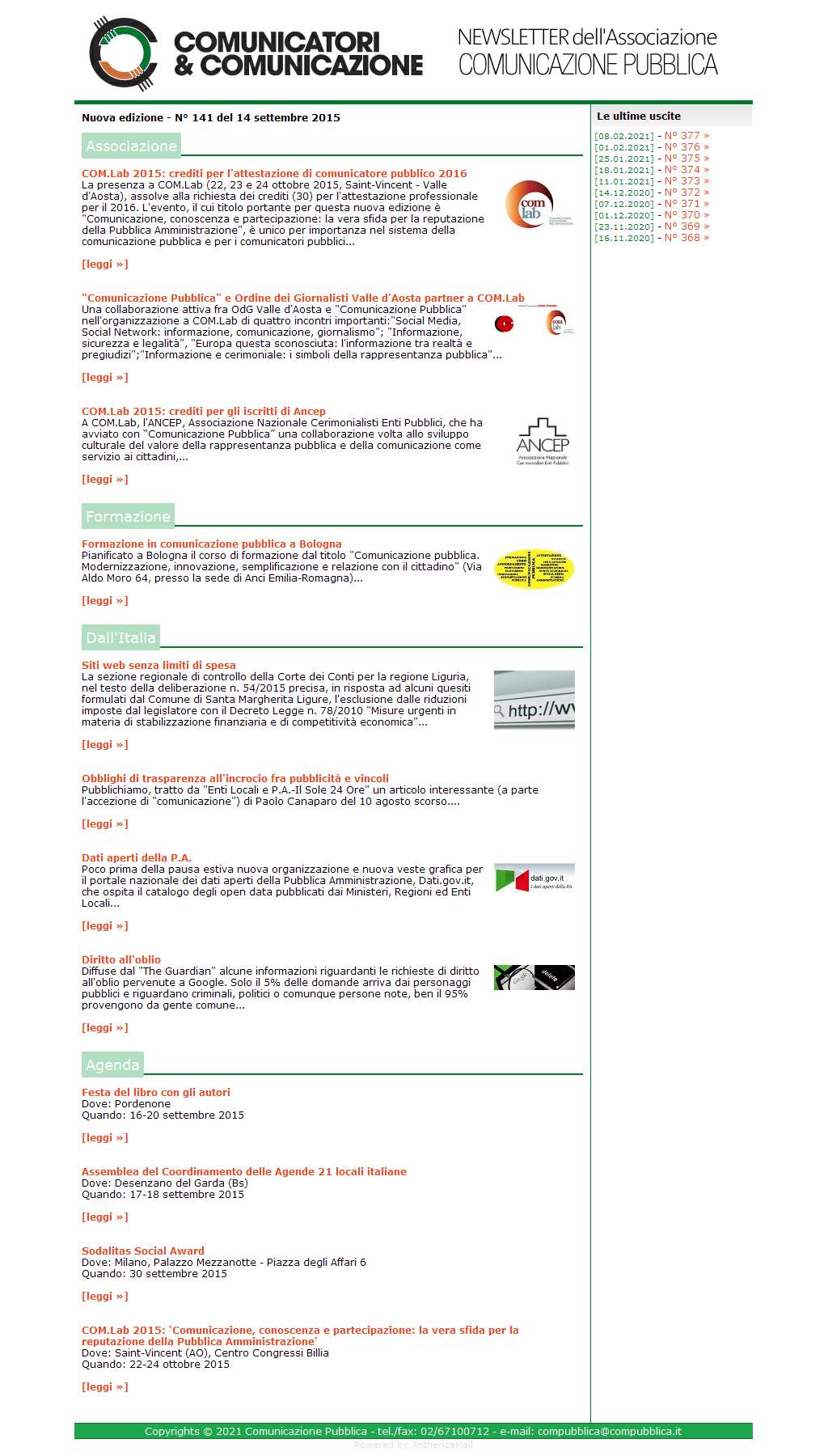 Comunicatori e Comunicazione n� 141 - 14 settembre 2015