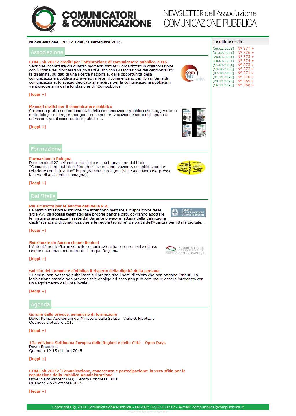 Comunicatori e Comunicazione n� 142 - 21 settembre 2015