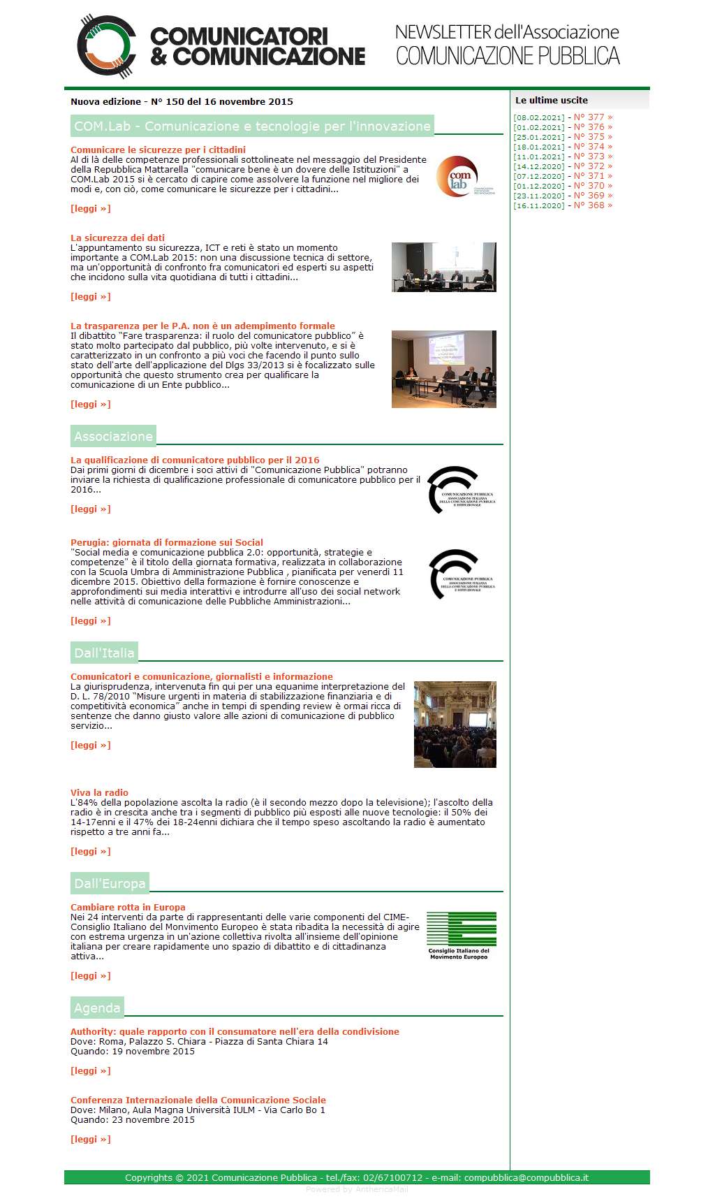 Comunicatori e Comunicazione n� 150 - 16 novembre 2015