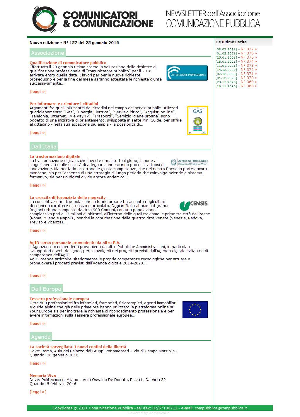 Comunicatori e Comunicazione n� 157 - 25 gennaio 2016