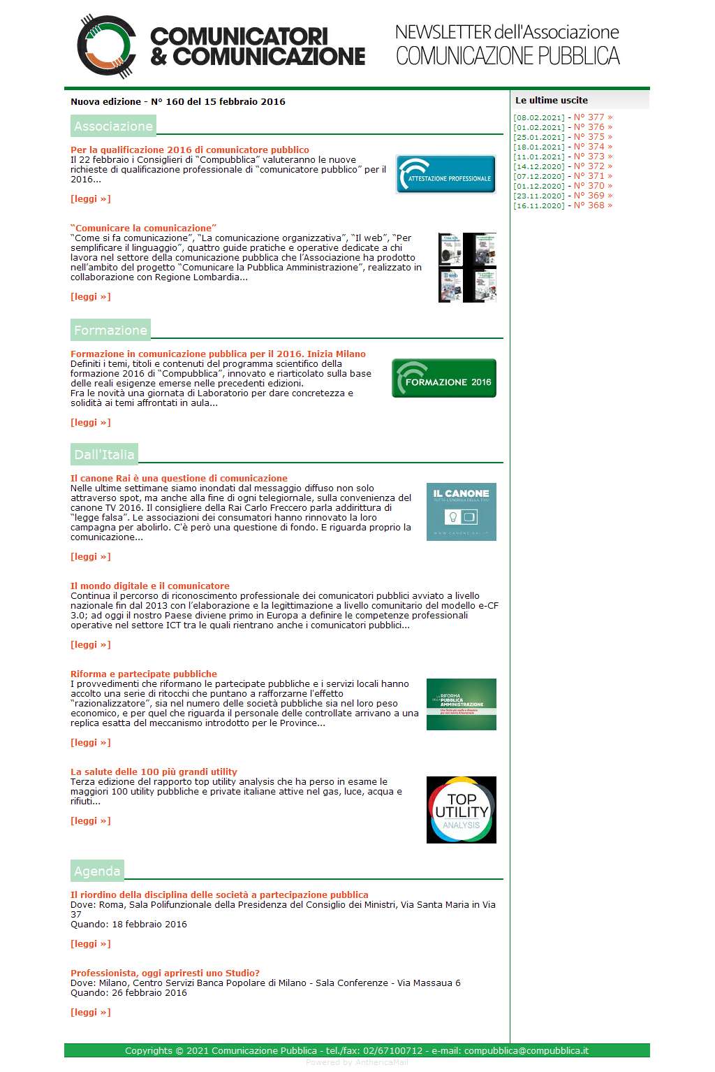Comunicatori e Comunicazione n� 160 - 15 febbraio 2016