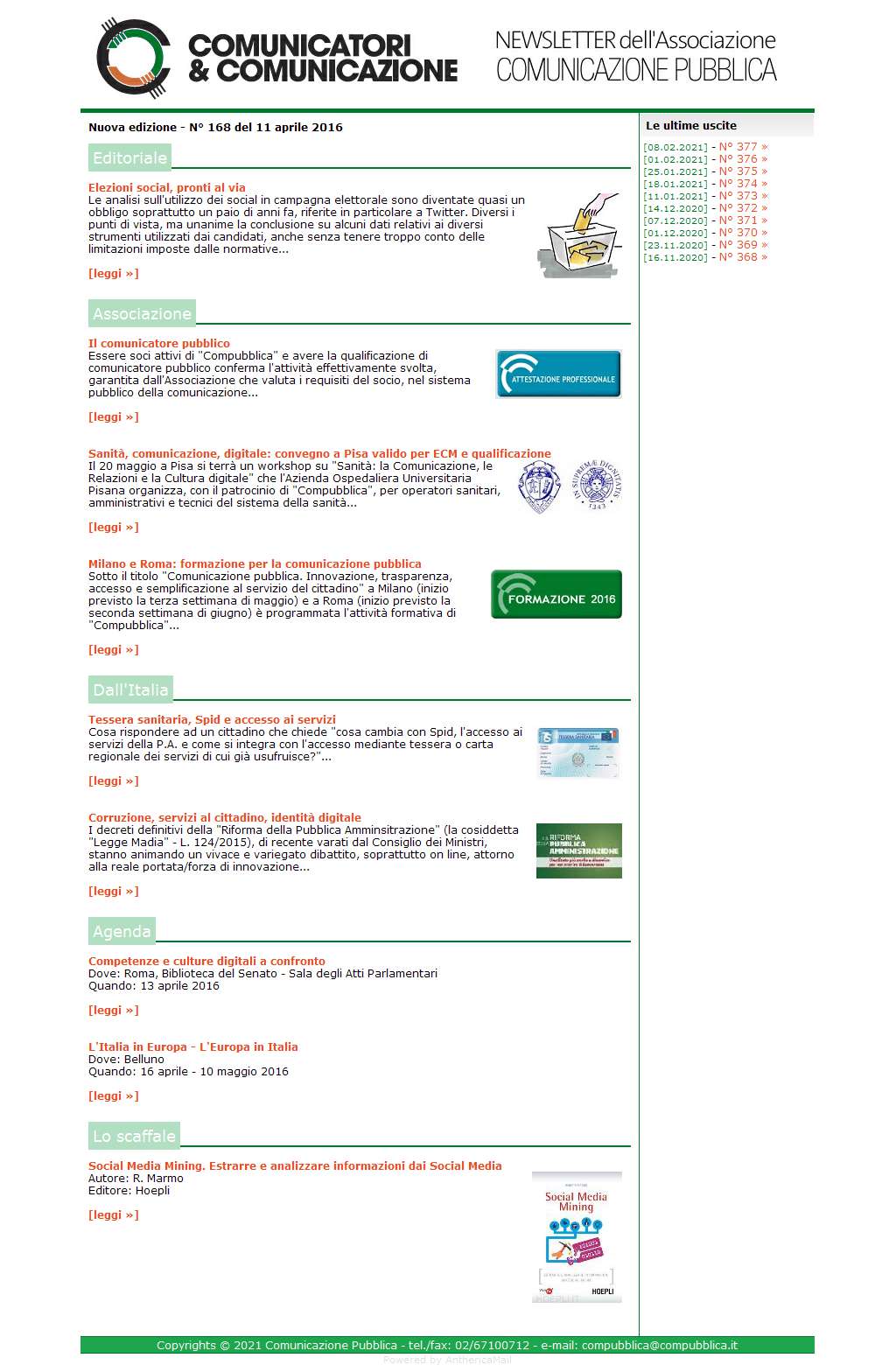 Comunicatori e Comunicazione n� 168 - 11 aprile 2016