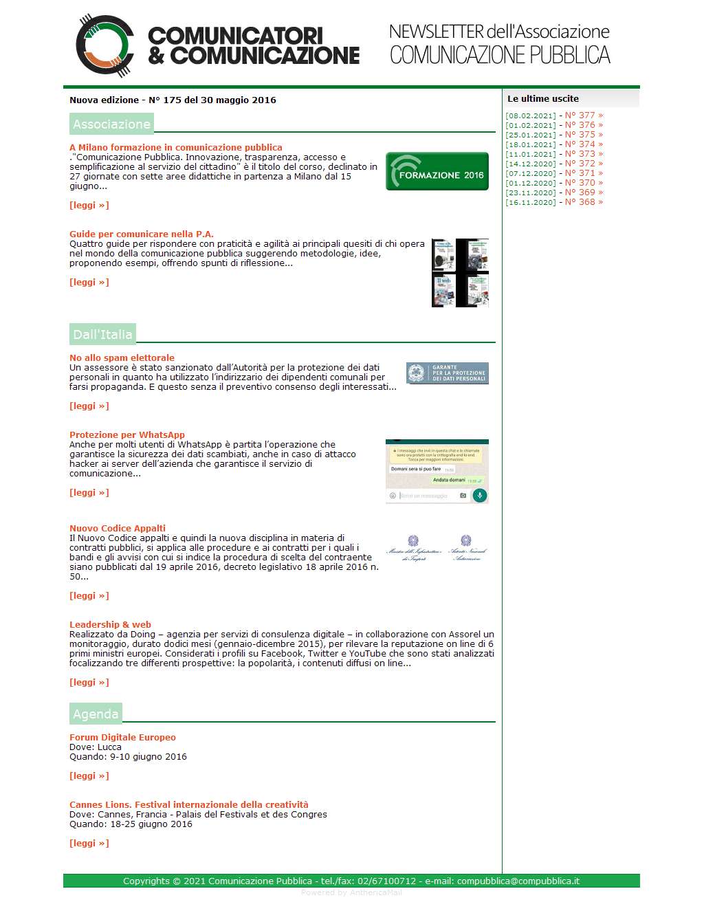 Comunicatori e Comunicazione n� 175 - 30 maggio 2016