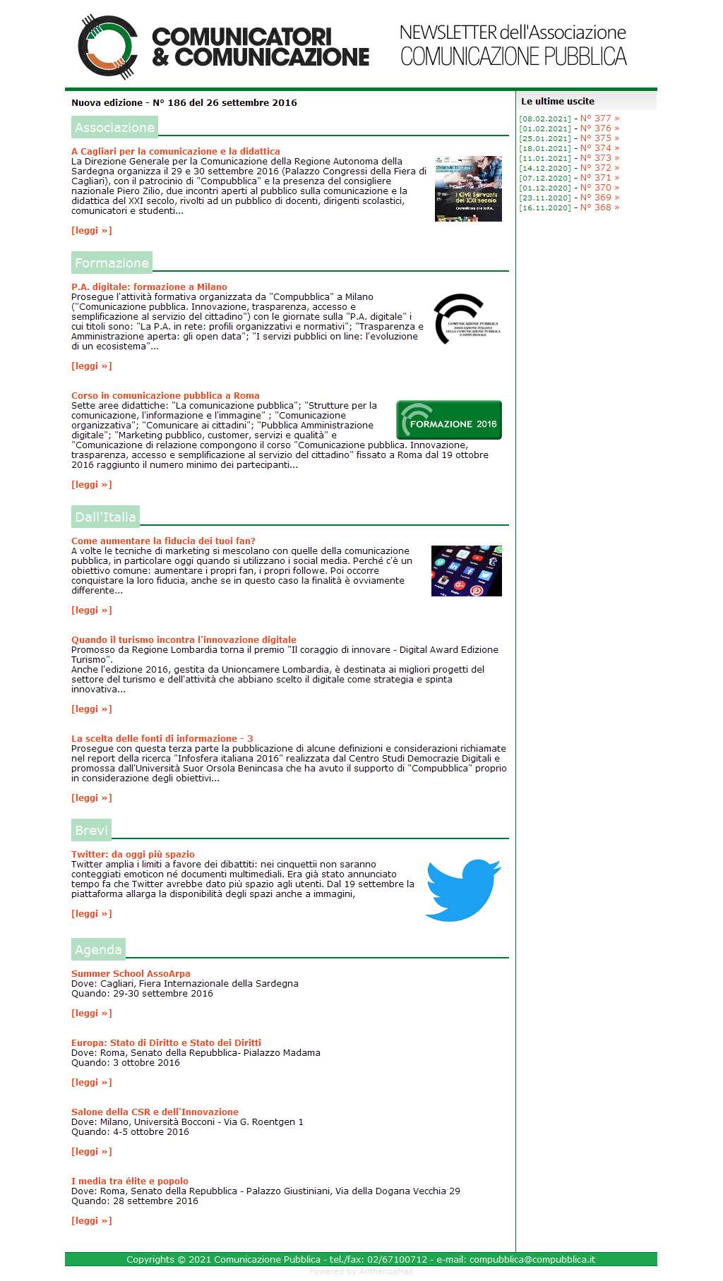 Comunicatori e Comunicazione n� 186 - 26 settembre 2016
