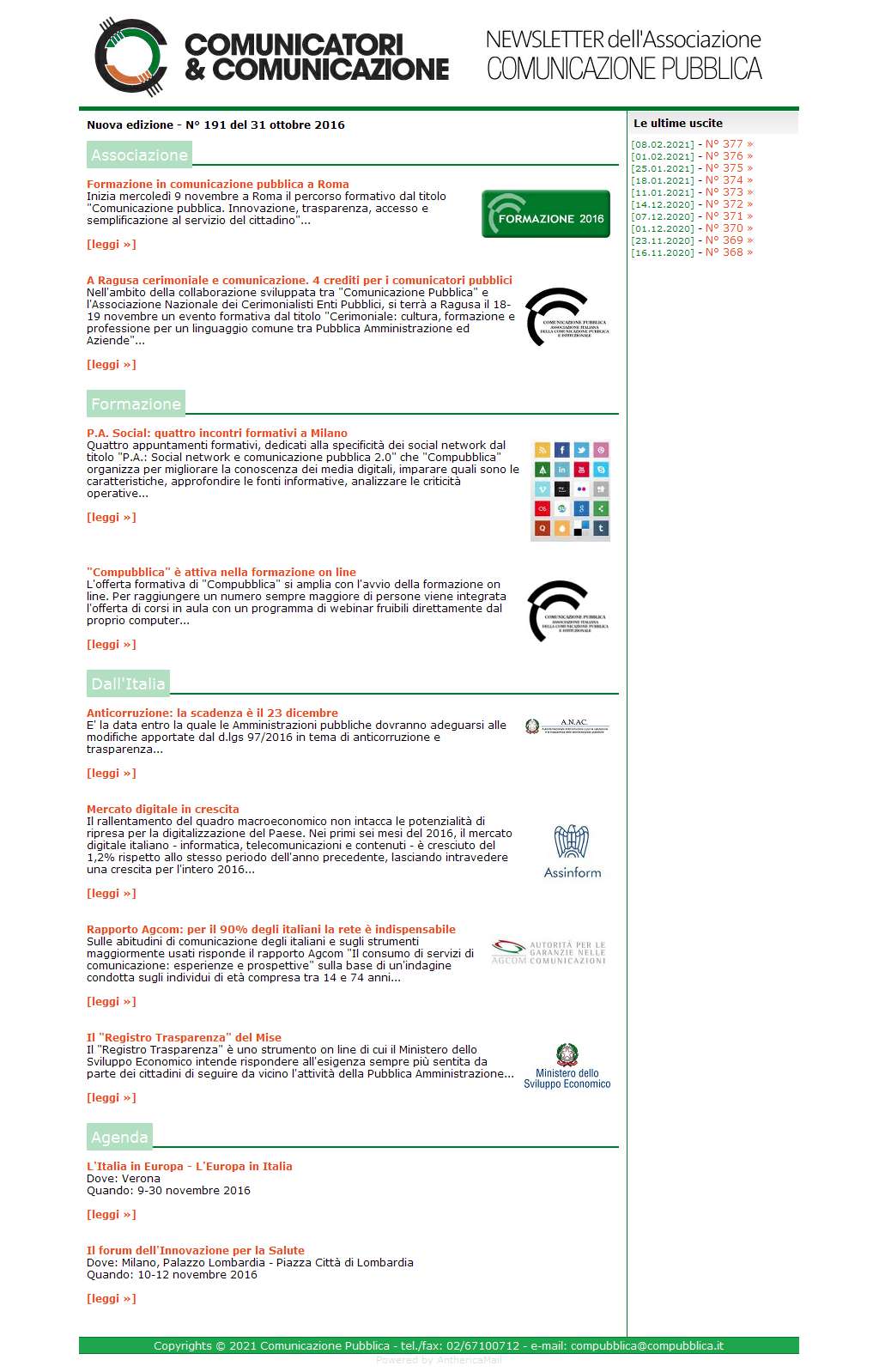 Comunicatori e Comunicazione n� 191 - 31 ottobre 2016