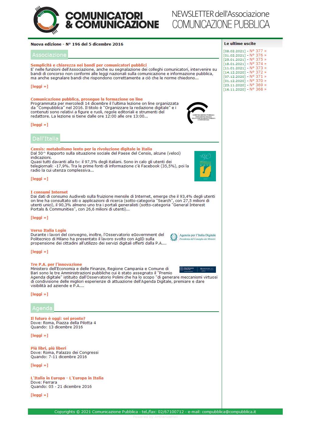 Comunicatori e Comunicazione n� 196 - 5 dicembre 2016