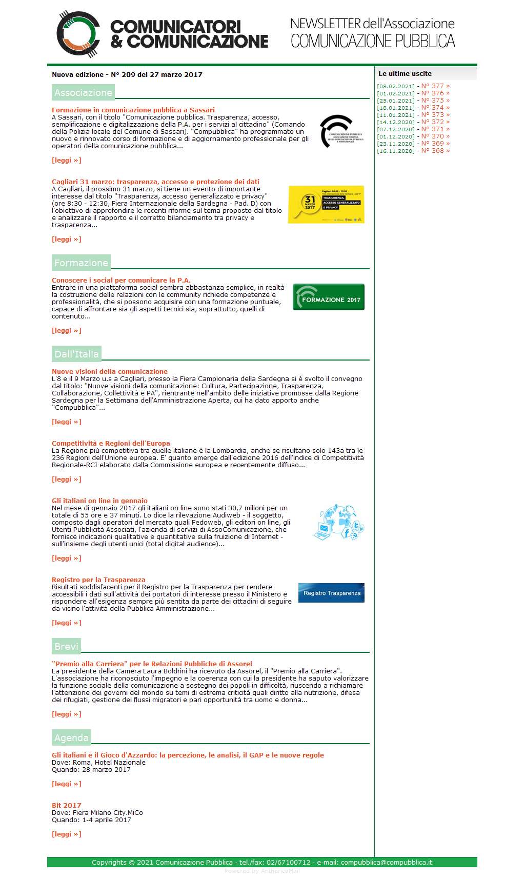 Comunicatori e Comunicazione n� 209 - 27 marzo 2017