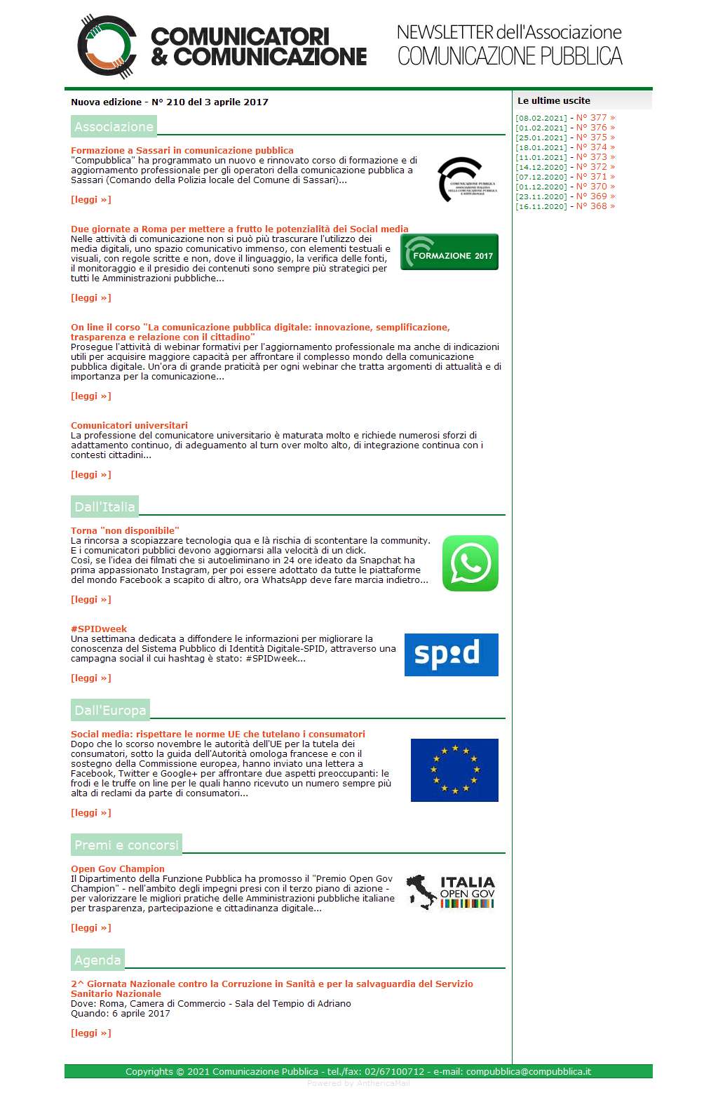 Comunicatori e Comunicazione n� 210 - 3 aprile 2017