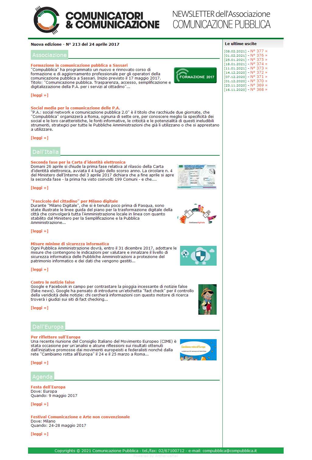 Comunicatori e Comunicazione n� 213 - 24 aprile 2017