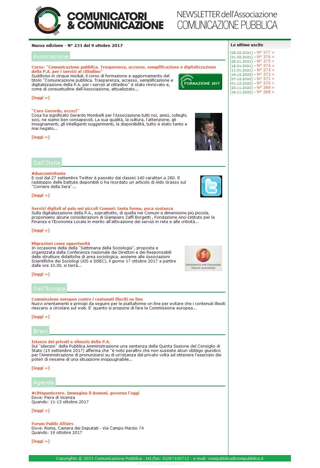 Comunicatori e Comunicazione n� 231 - 9 ottobre 2017