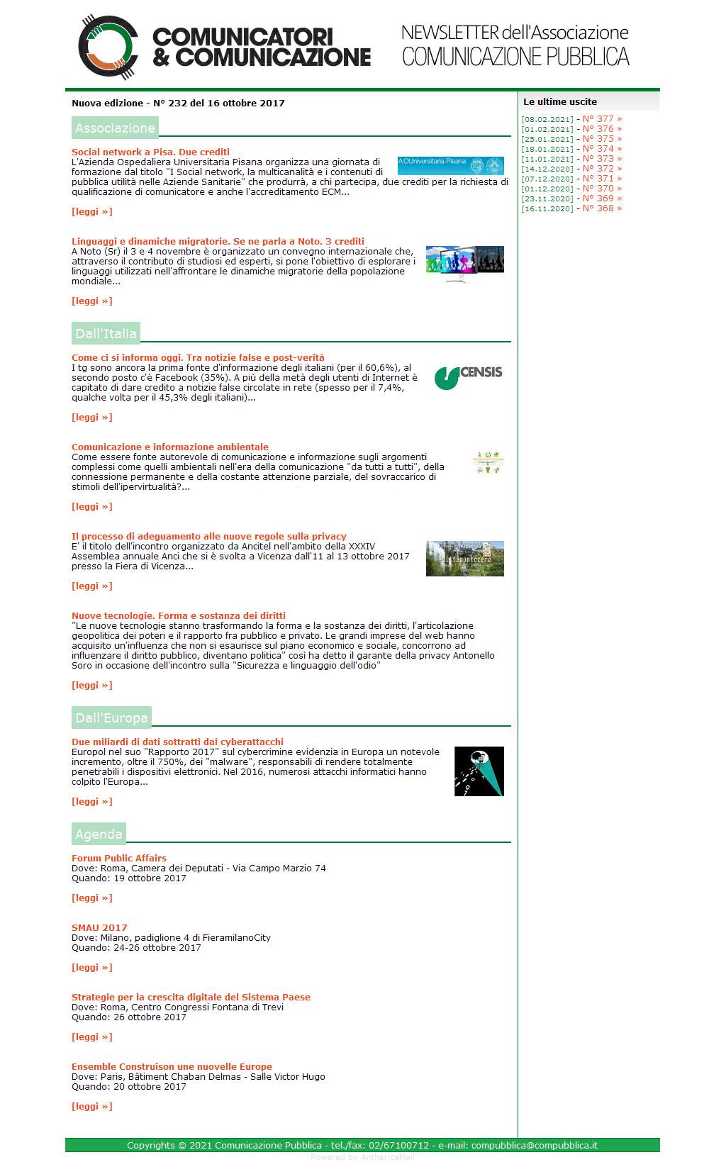 Comunicatori e Comunicazione n� 232 - 16 ottobre 2017