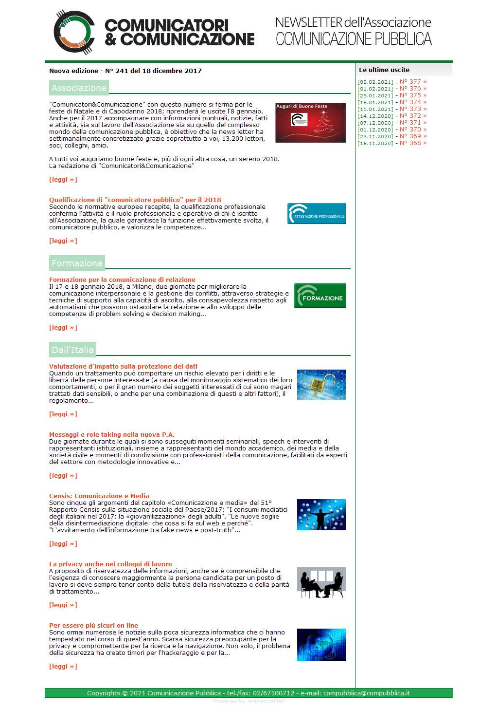 Comunicatori e Comunicazione n� 241 - 18 dicembre 2017