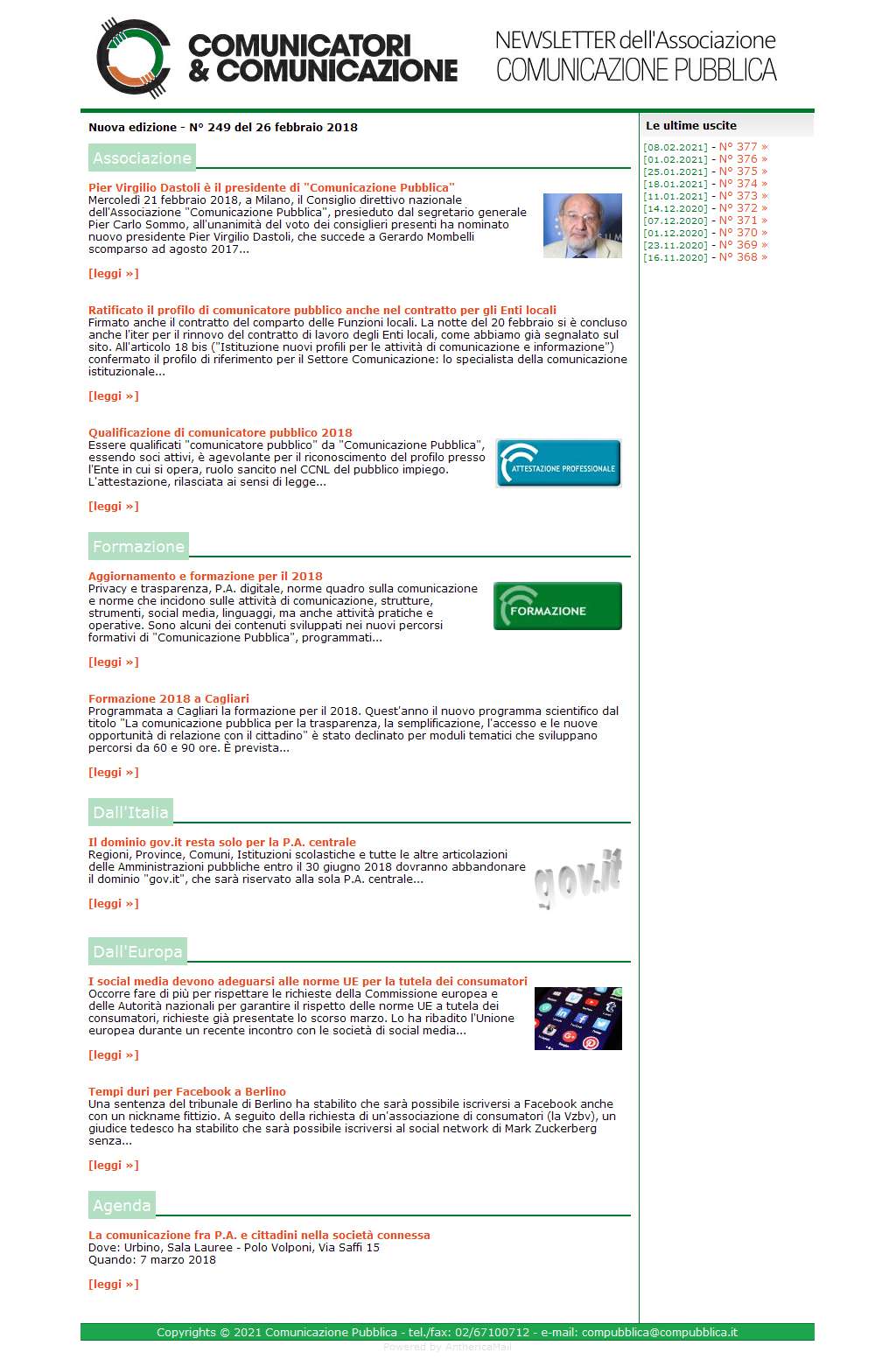 Comunicatori e Comunicazione n� 249 - 26 febbraio 2018