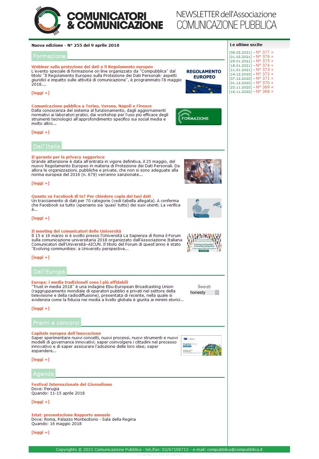 Comunicatori e Comunicazione n� 255 - 9 aprile 2018