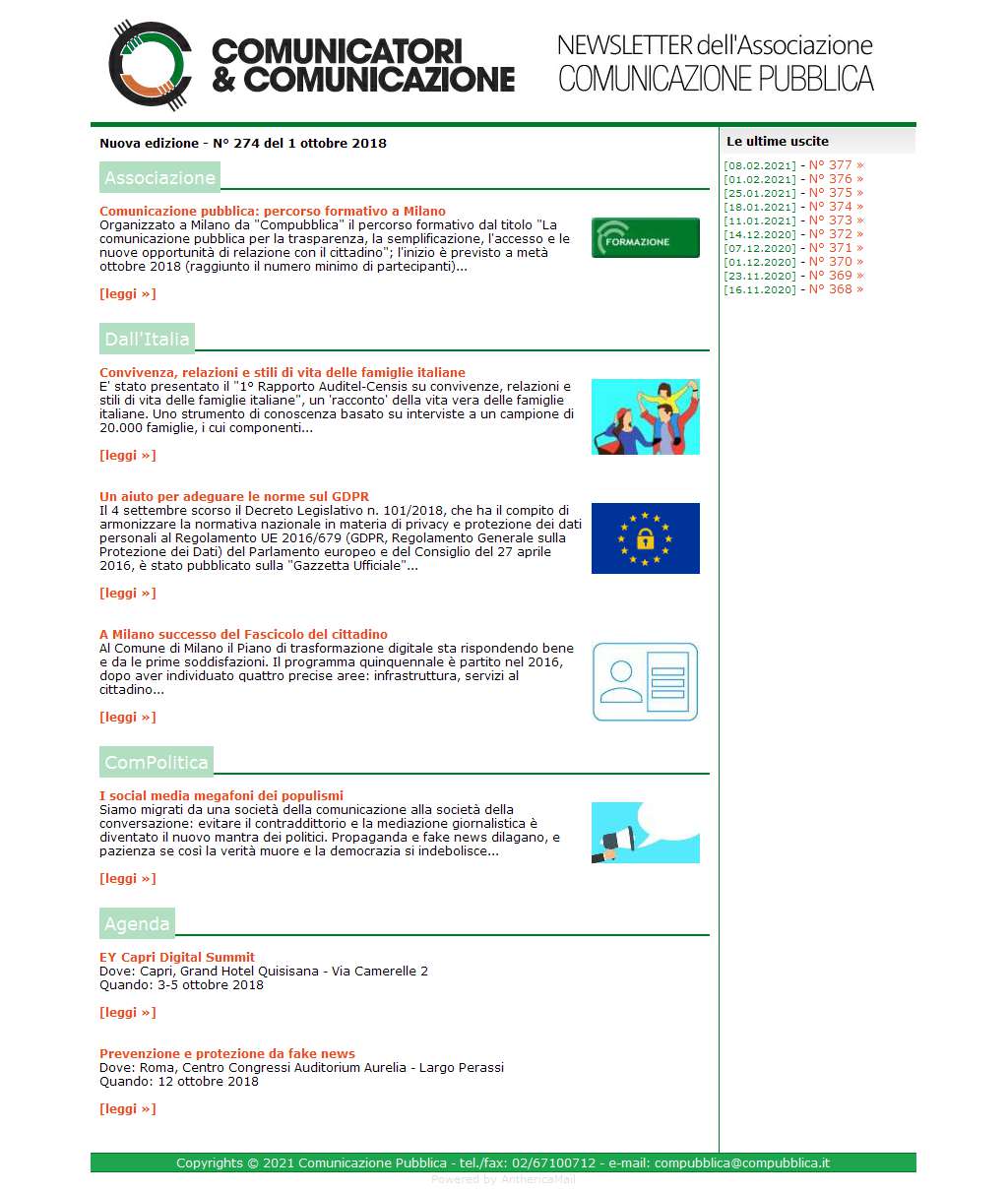 Comunicatori e Comunicazione n� 274 - 01 ottobre 2018